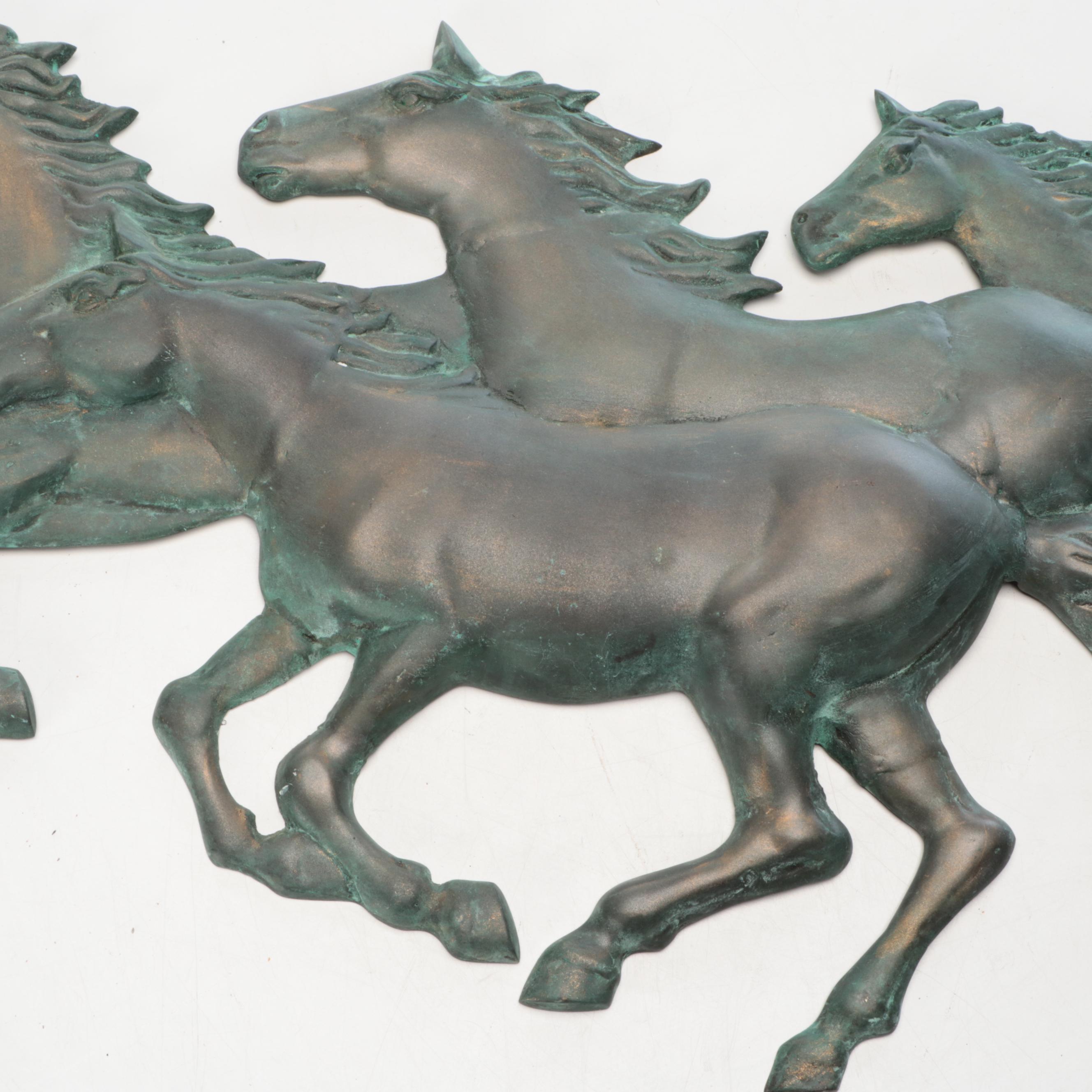 Patinated Cast Metal Galloping Horses Wall Hanging