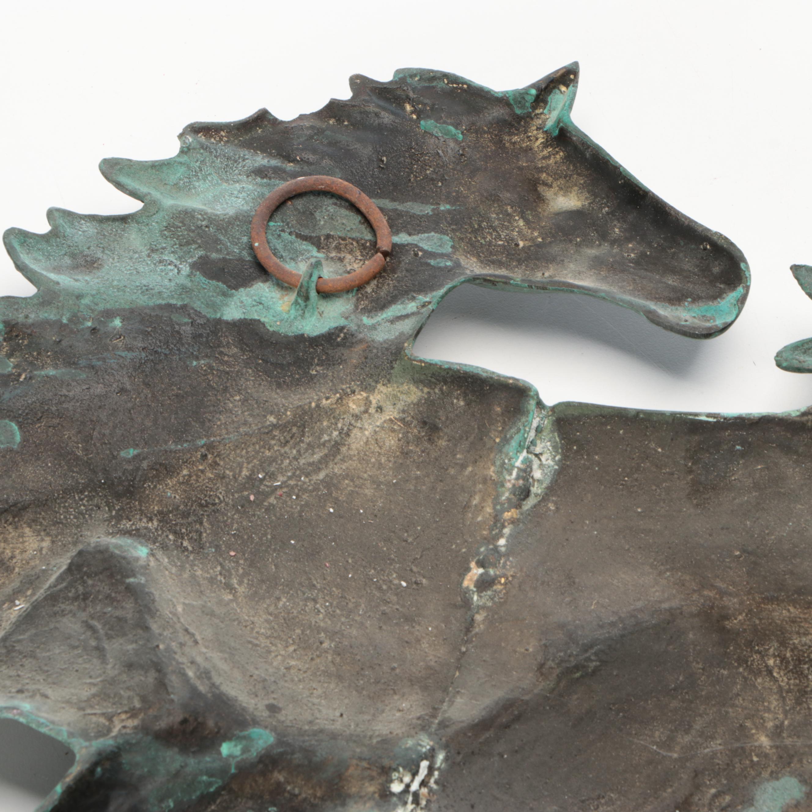 Patinated Cast Metal Galloping Horses Wall Hanging