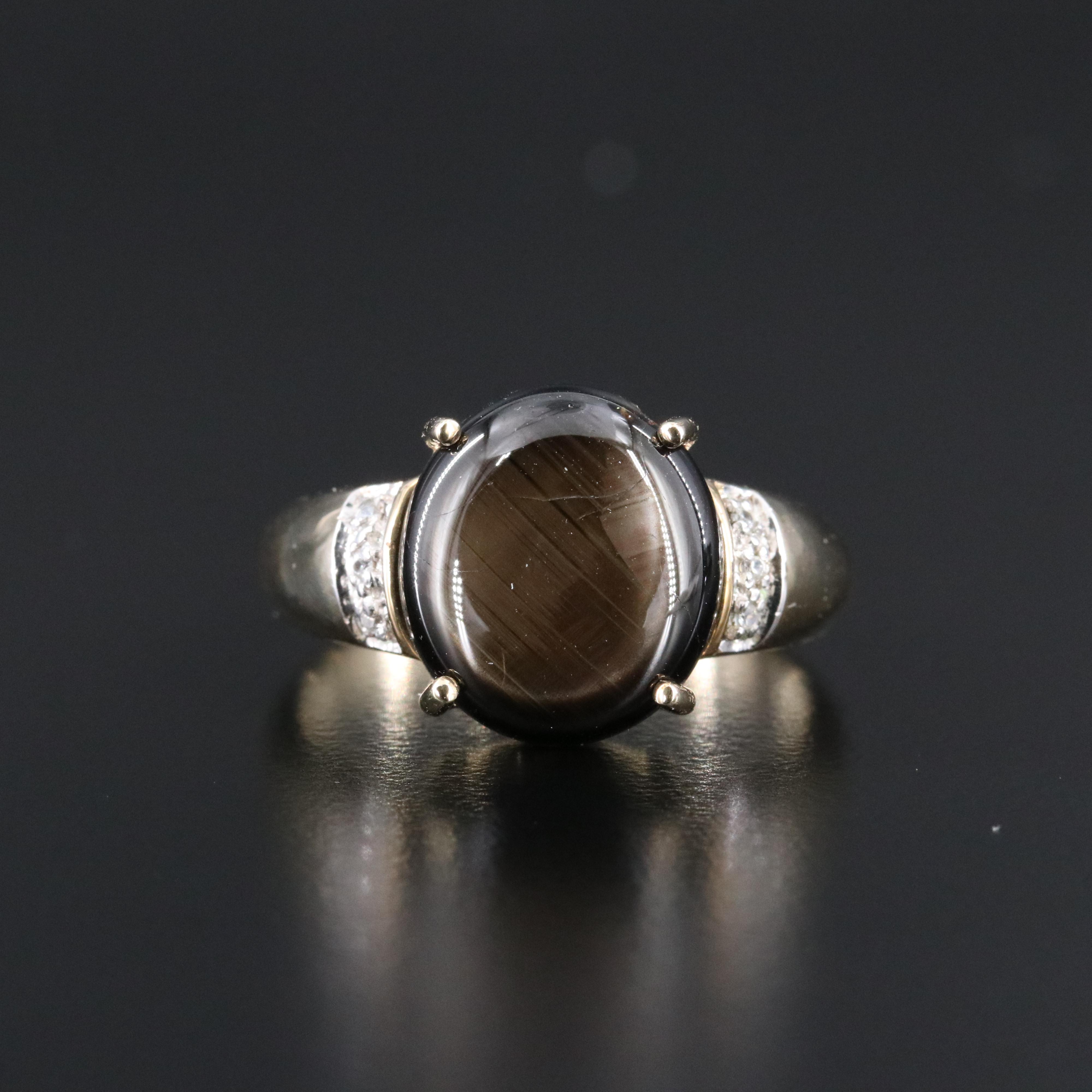 9K Star Sapphire and White Zircon Ring