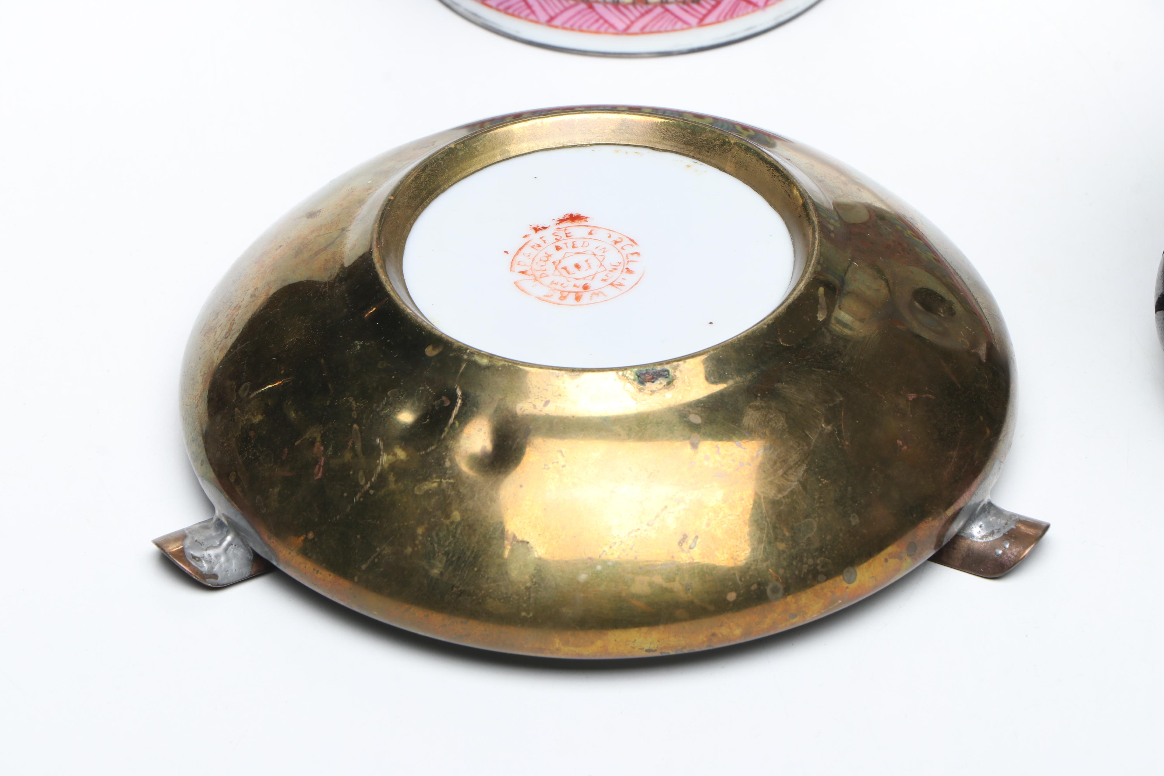 Famille Rose Porcelain Vases with Famille Verte Porcelain Ashtray and Bowl