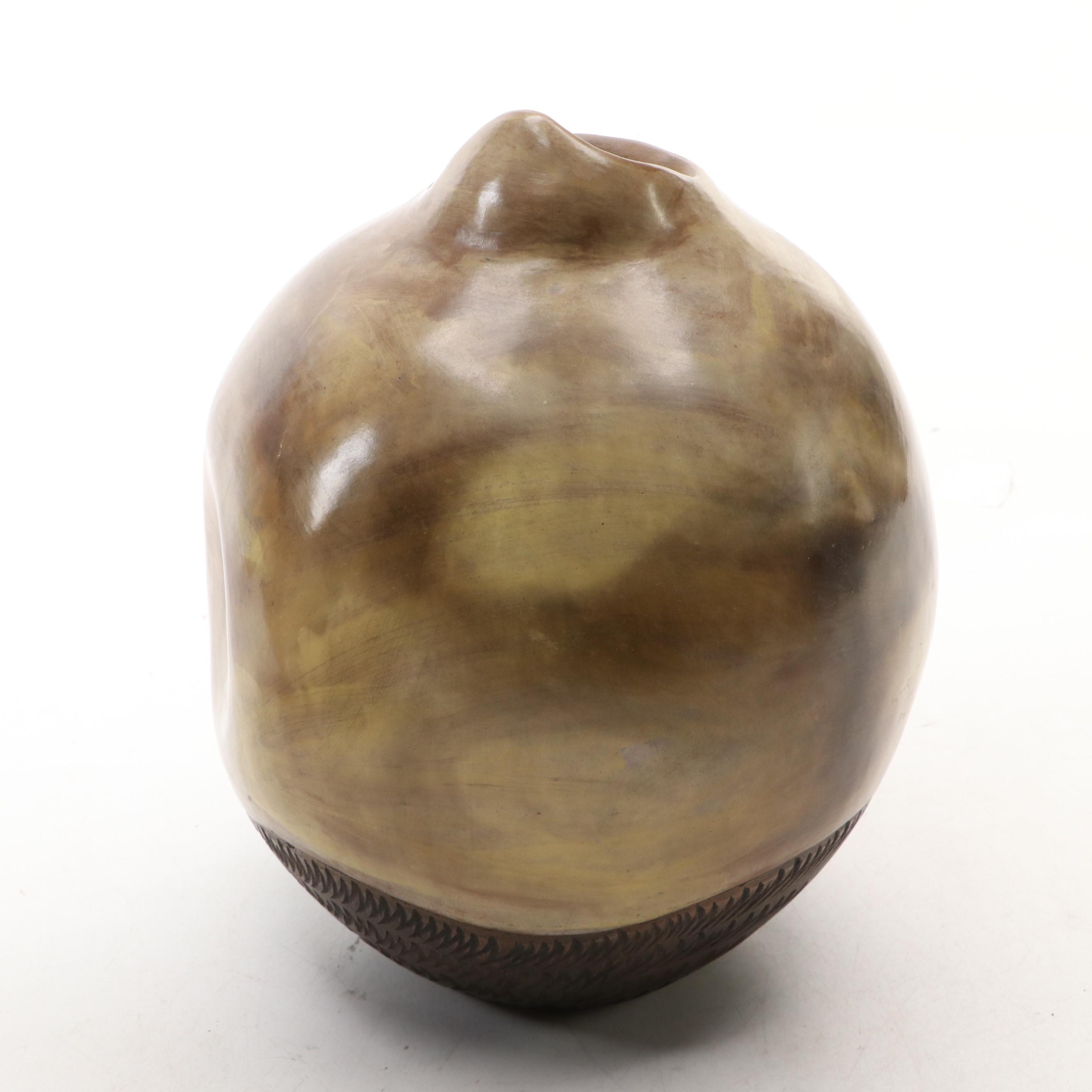 Polo Ramirez Pinched Bulb Pot with Serpent Handle Art Pottery Textured Vase