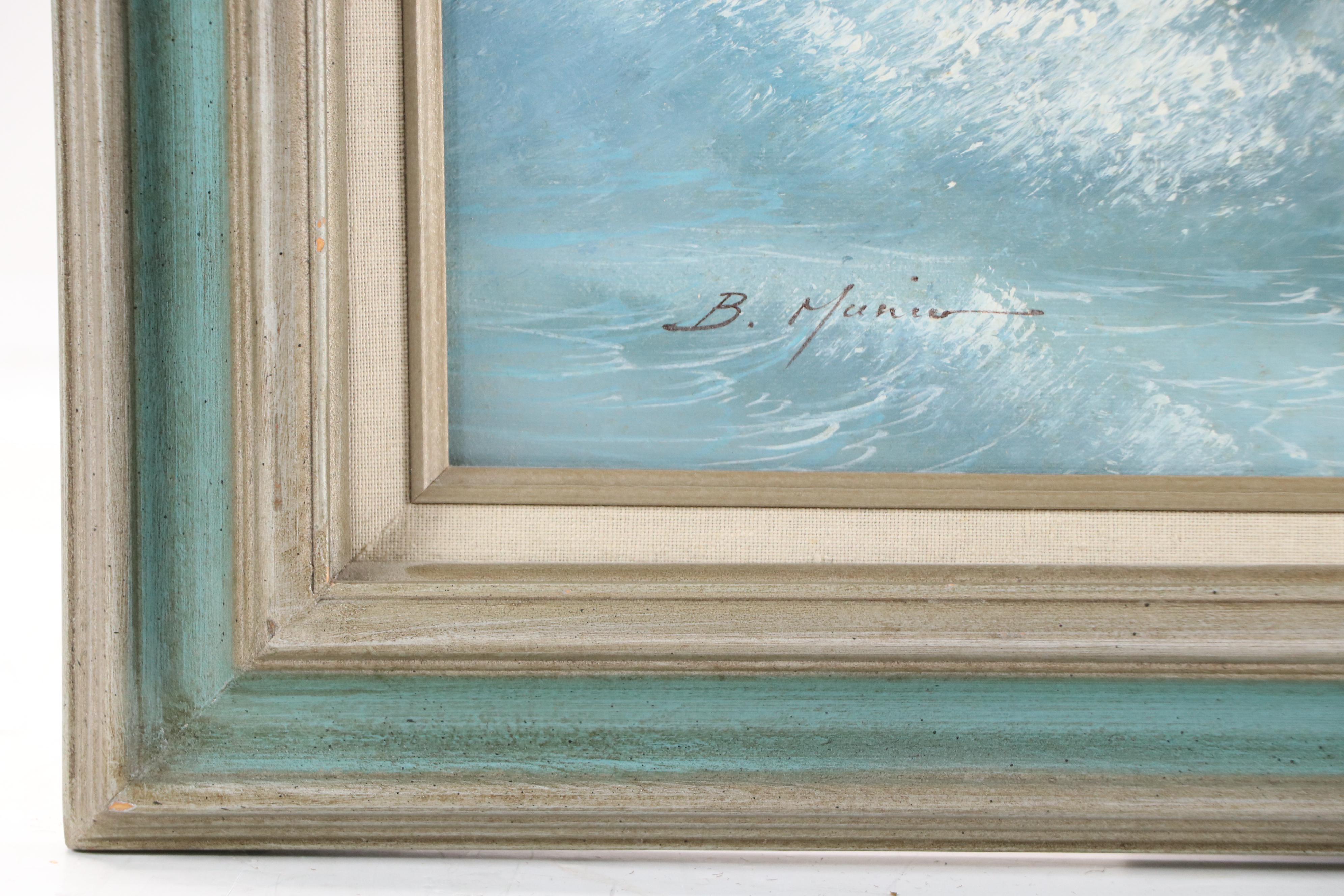 B. Munier Seascape Oil Painting with Flock of Gulls, 1987