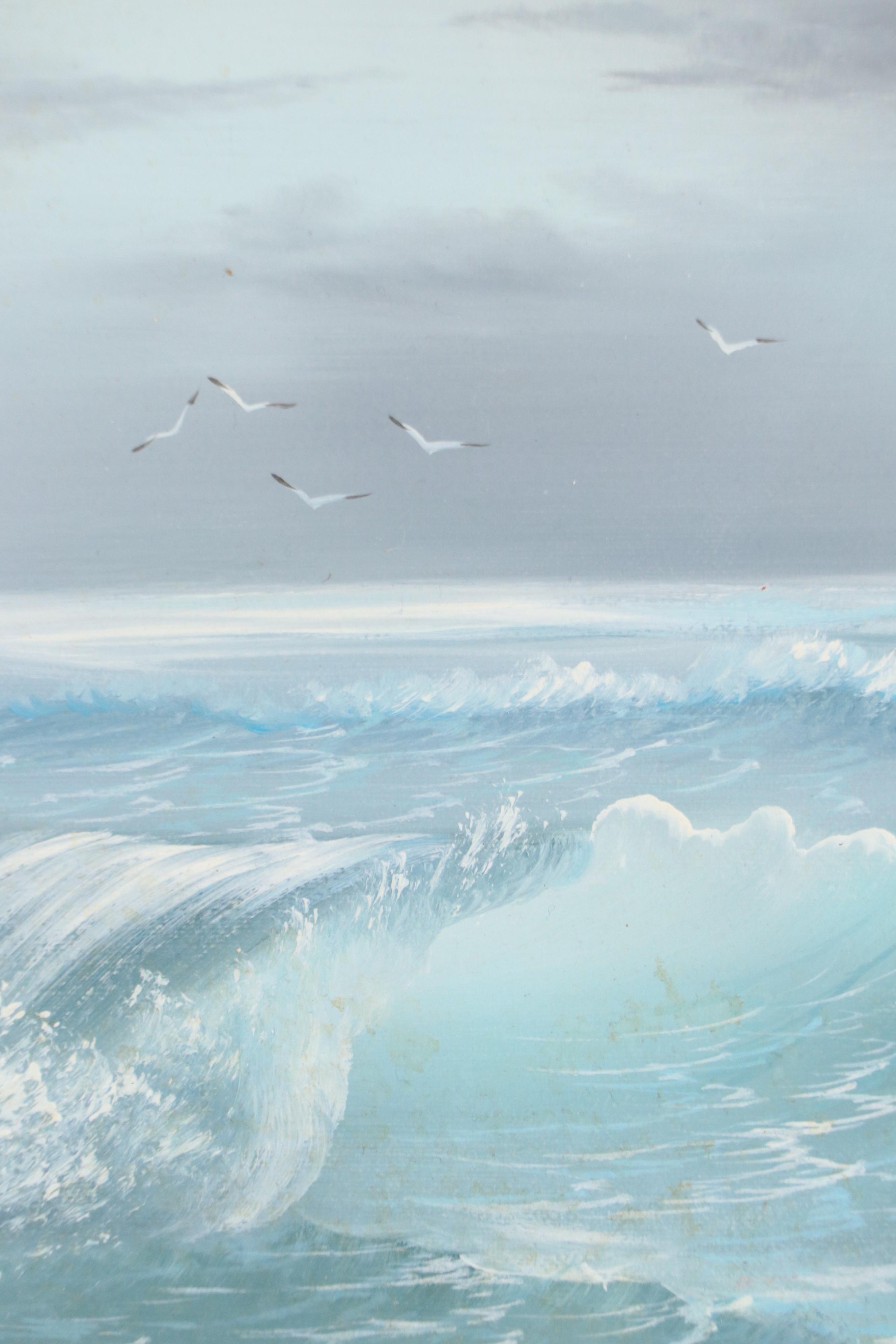 B. Munier Seascape Oil Painting with Flock of Gulls, 1987