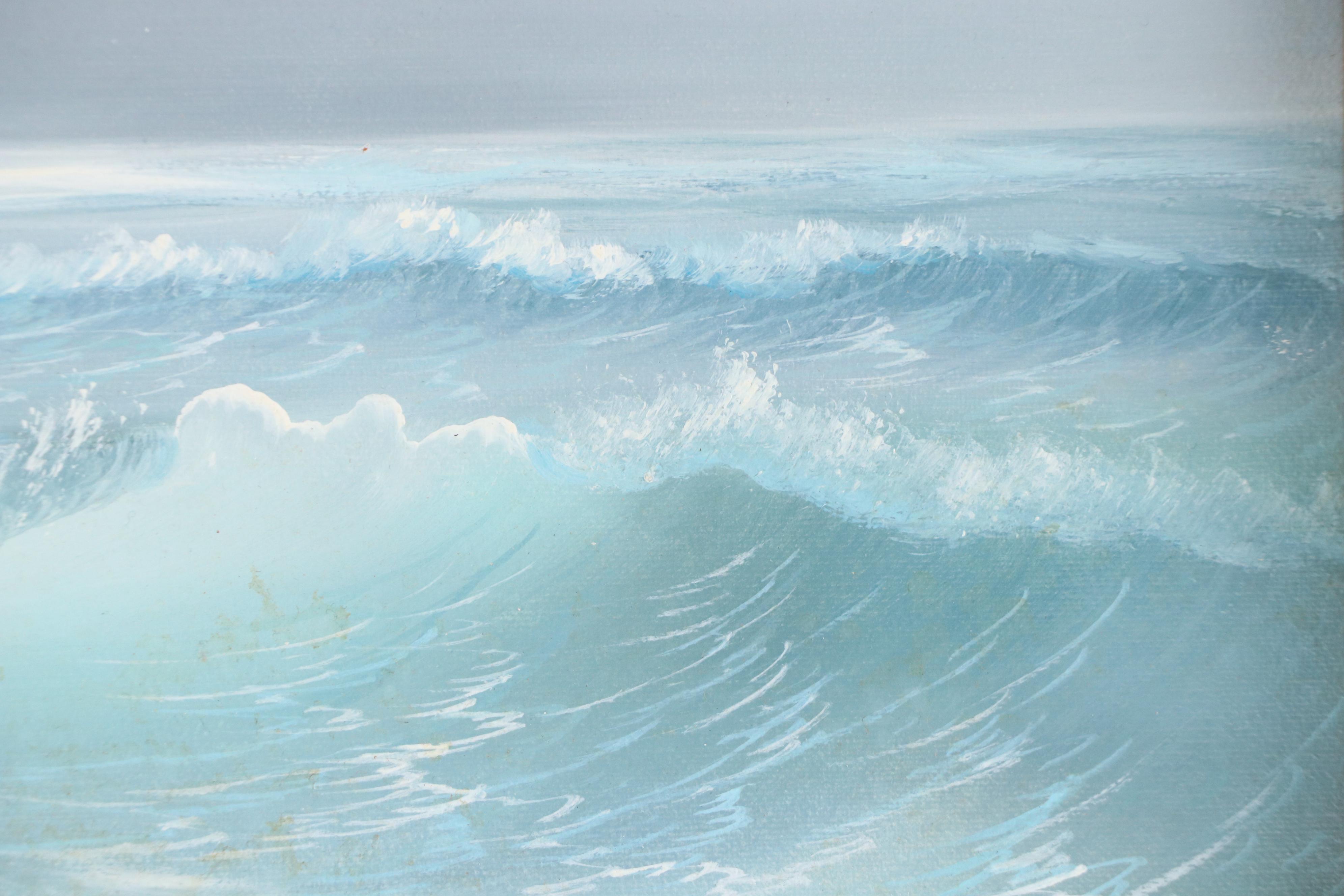 B. Munier Seascape Oil Painting with Flock of Gulls, 1987