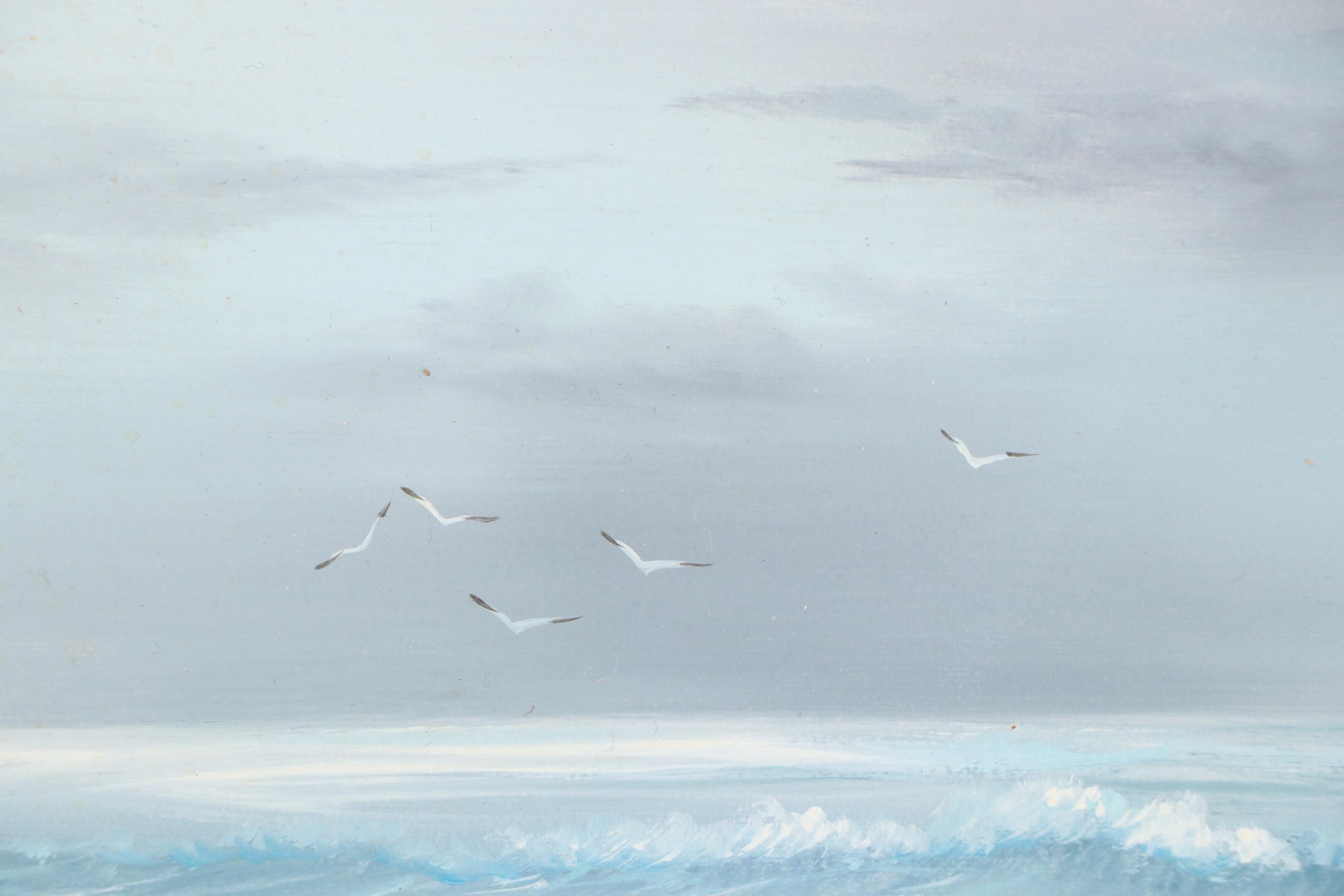 B. Munier Seascape Oil Painting with Flock of Gulls, 1987