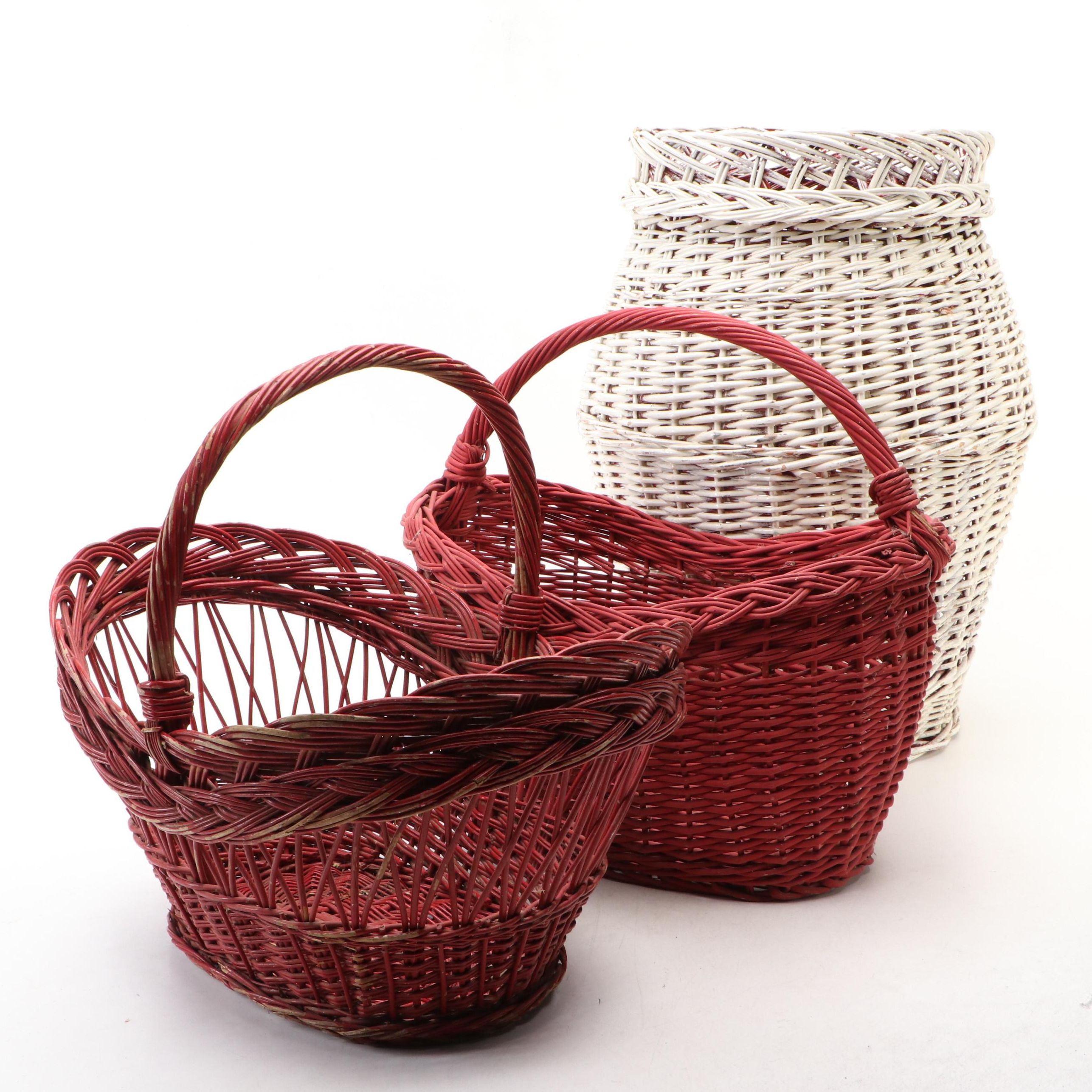 American Primitive Style Woven Wood Baskets, 20th Century