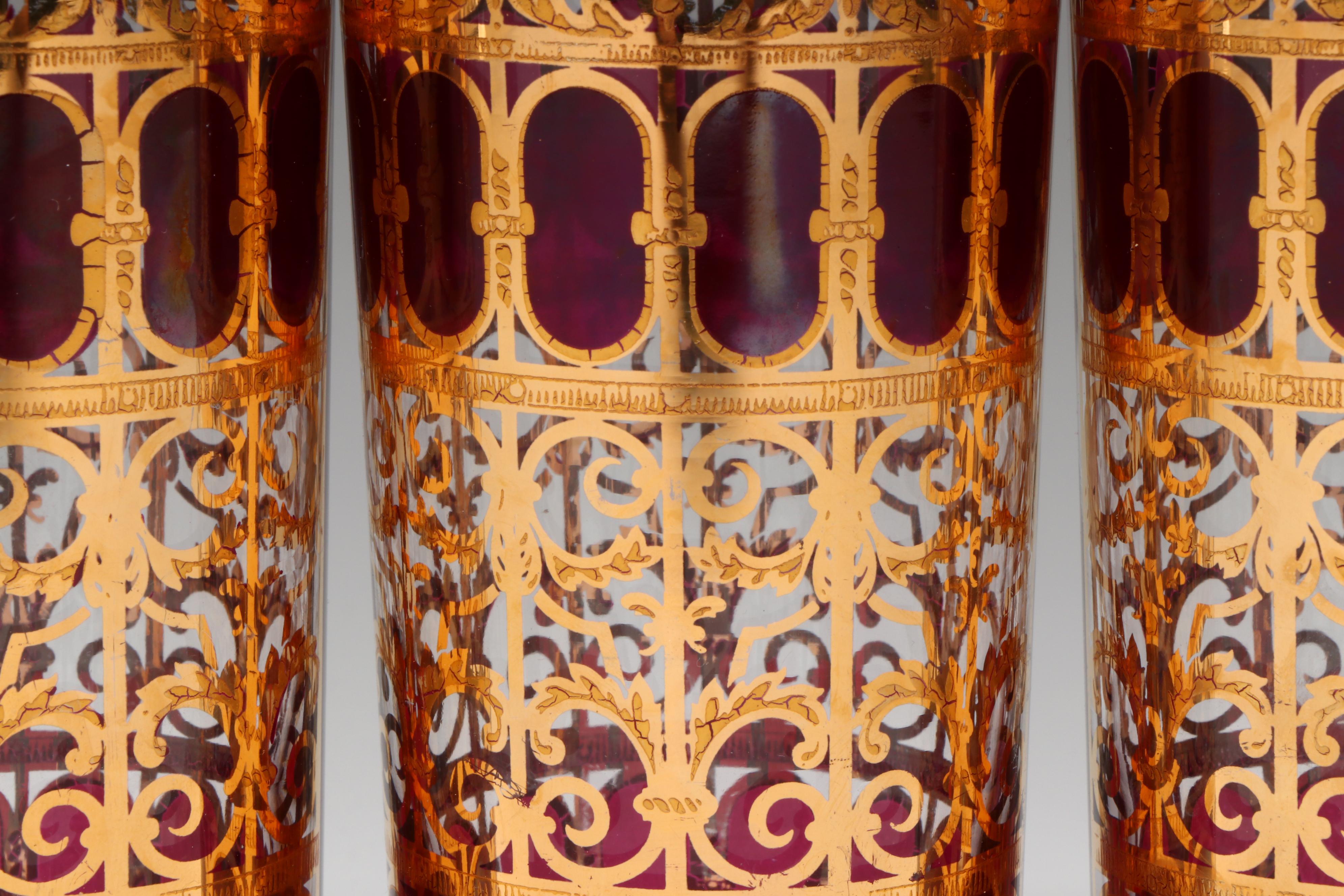 Mid Century Modern Style Culver "Cranberry Scroll" Highball Glasses