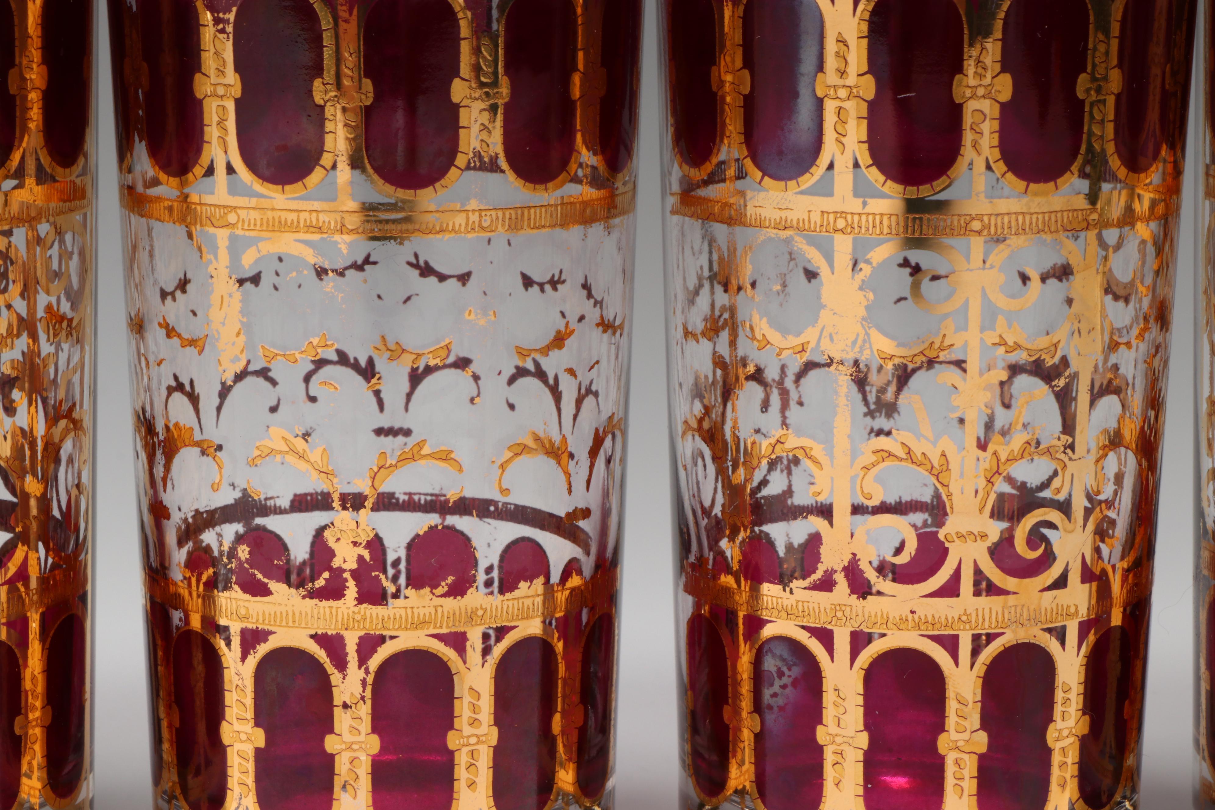 Mid Century Modern Style Culver "Cranberry Scroll" Highball Glasses