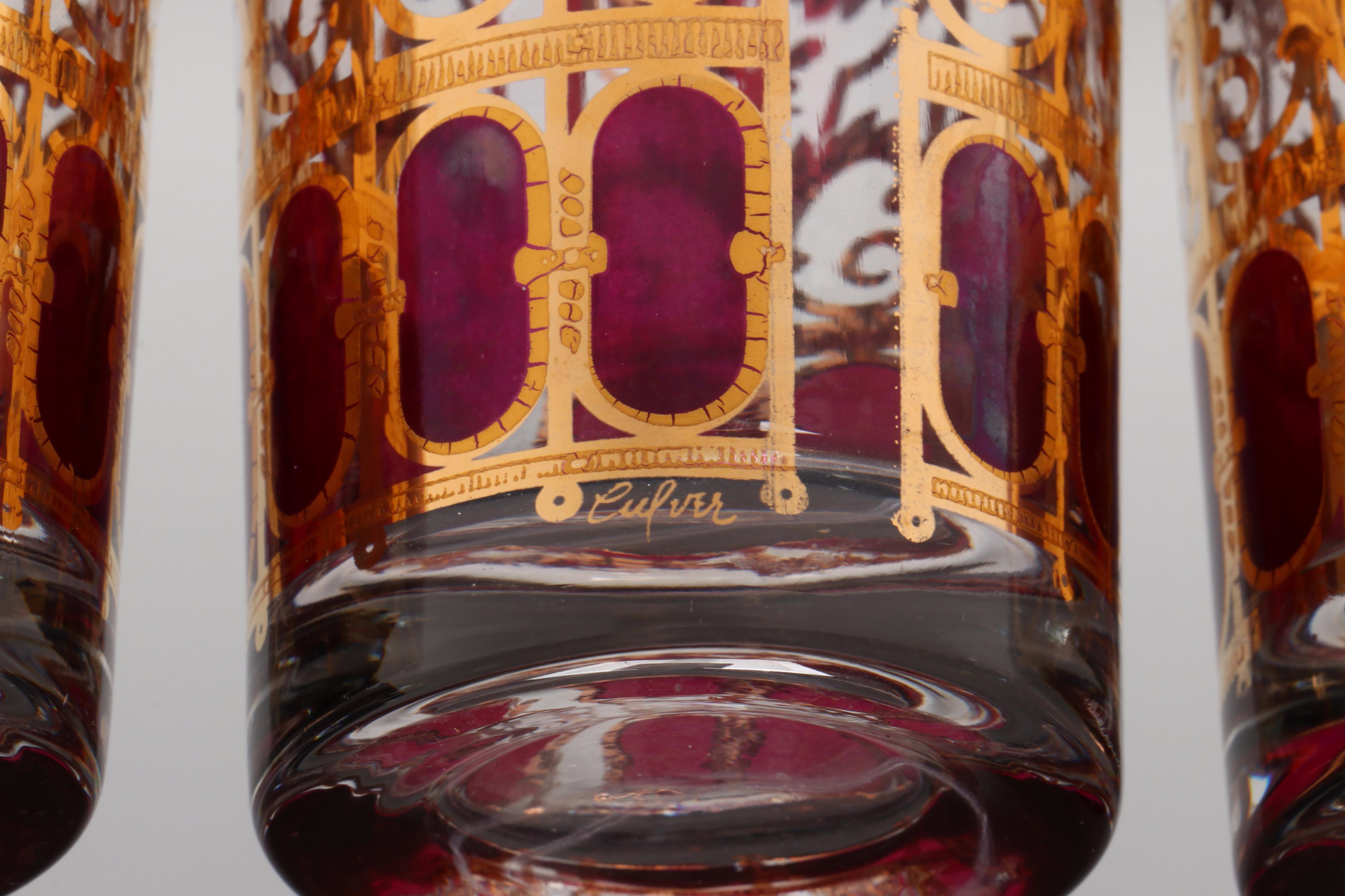 Mid Century Modern Style Culver "Cranberry Scroll" Highball Glasses