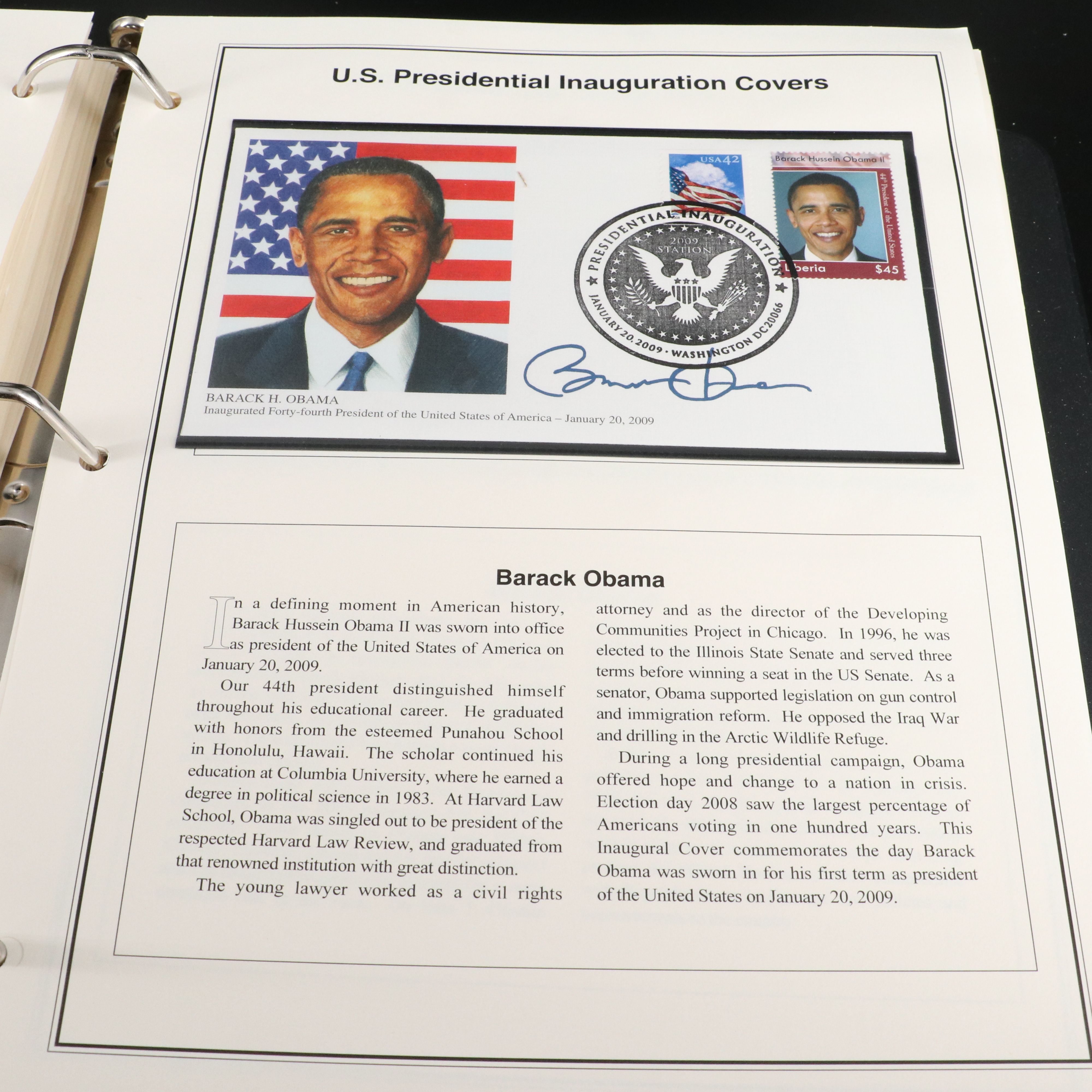 "The Presidential Inaugural Collection" Postal Cover and Stamp Album