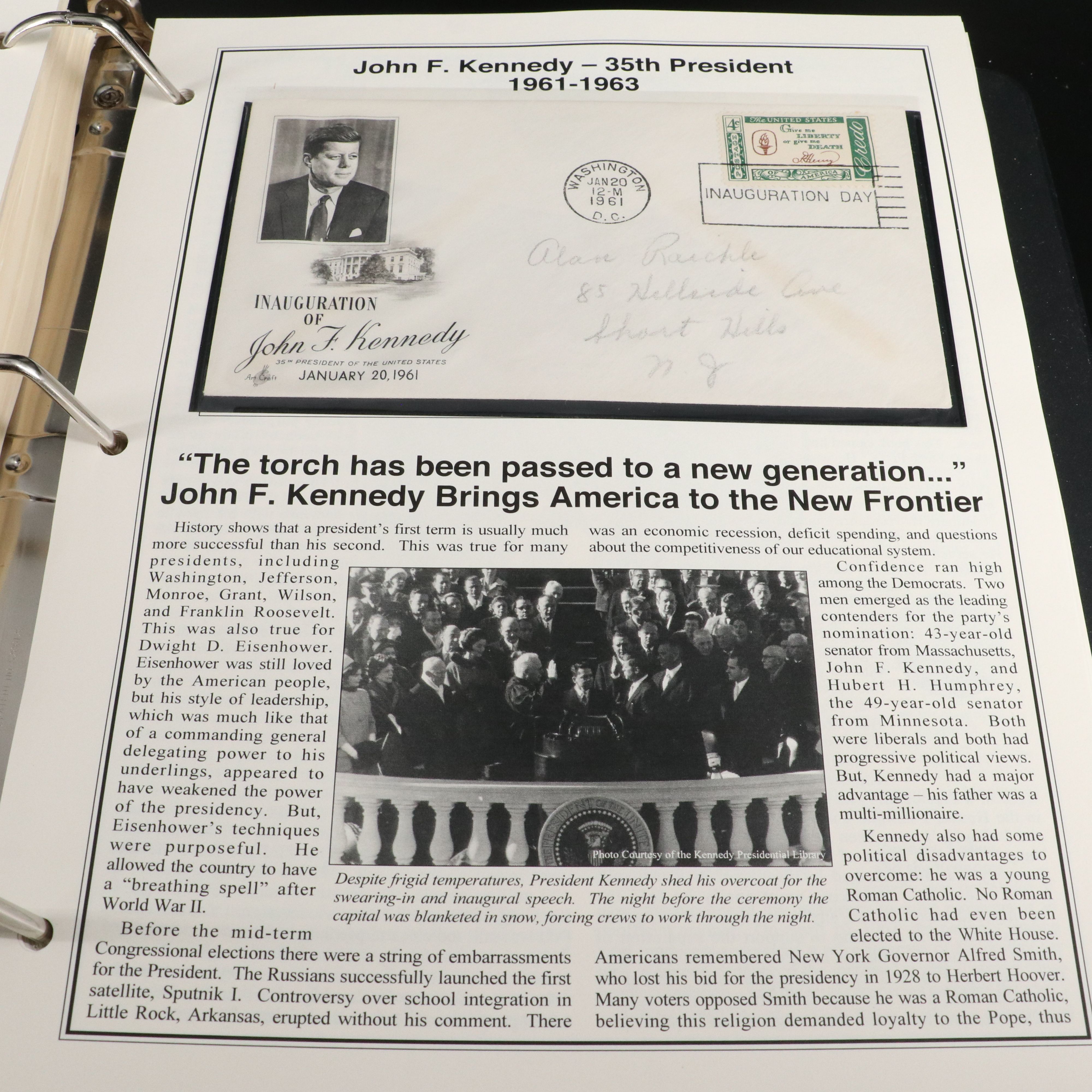 "The Presidential Inaugural Collection" Postal Cover and Stamp Album