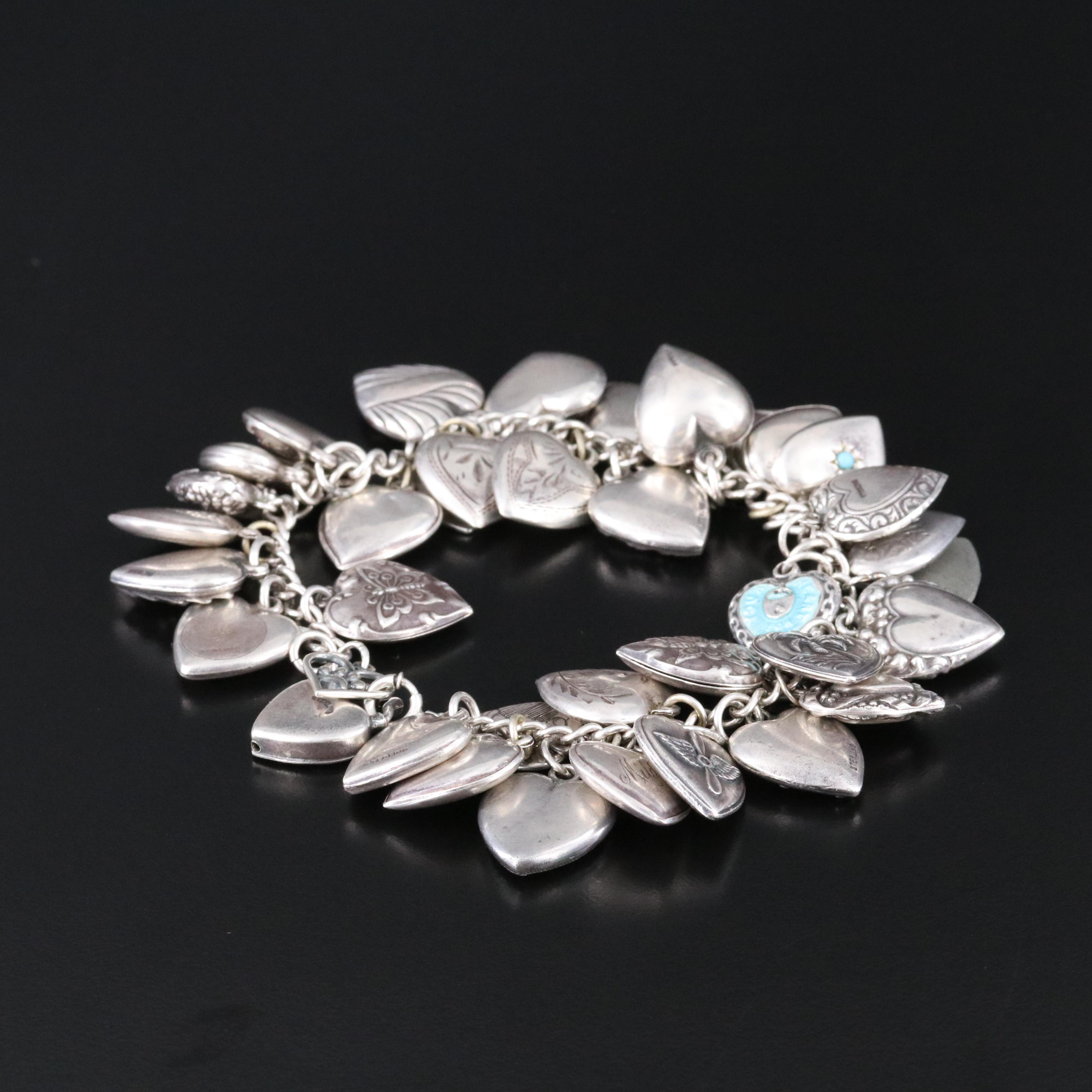 Vintage Sterling Puff Heart Bracelet