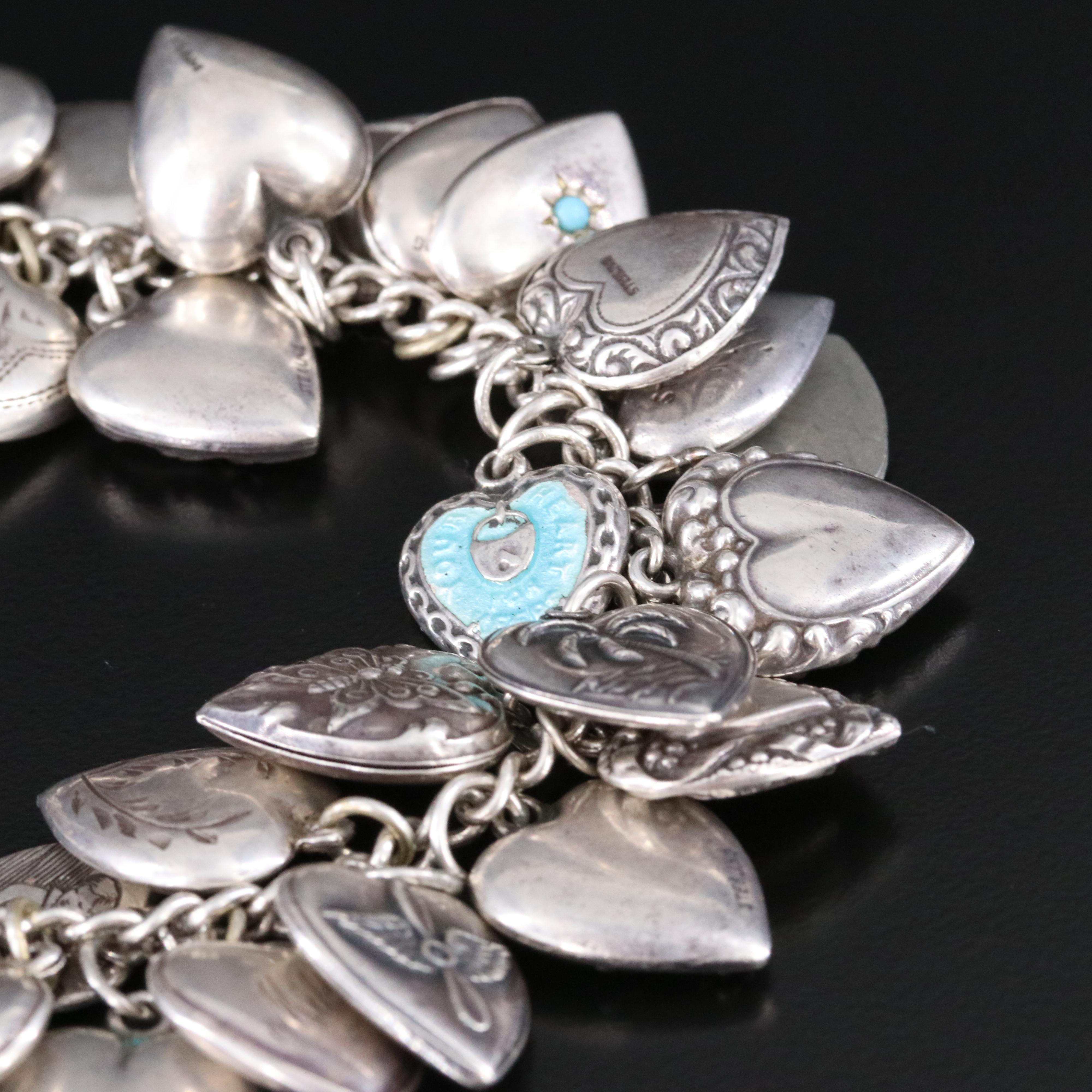 Vintage Sterling Puff Heart Bracelet