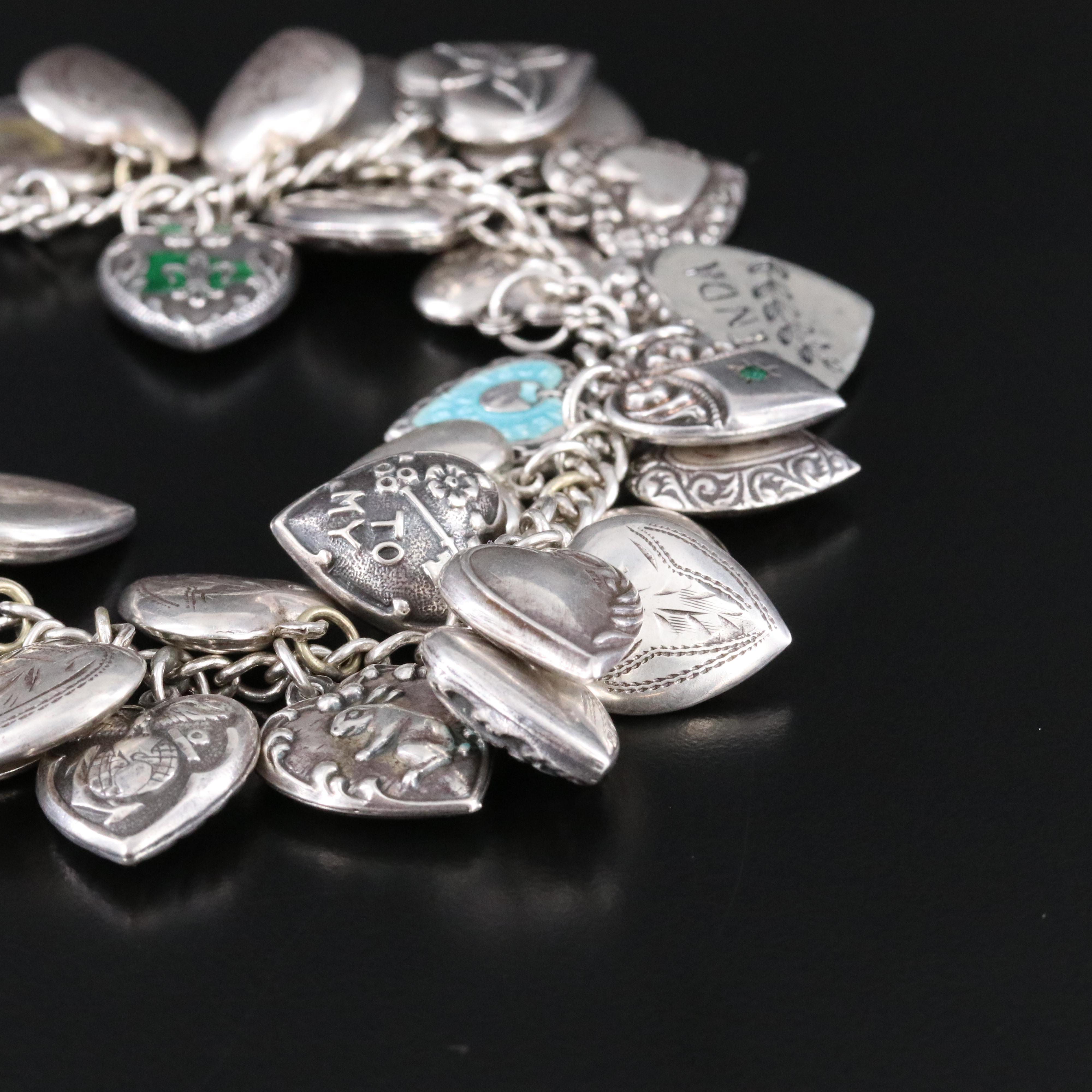 Vintage Sterling Puff Heart Bracelet