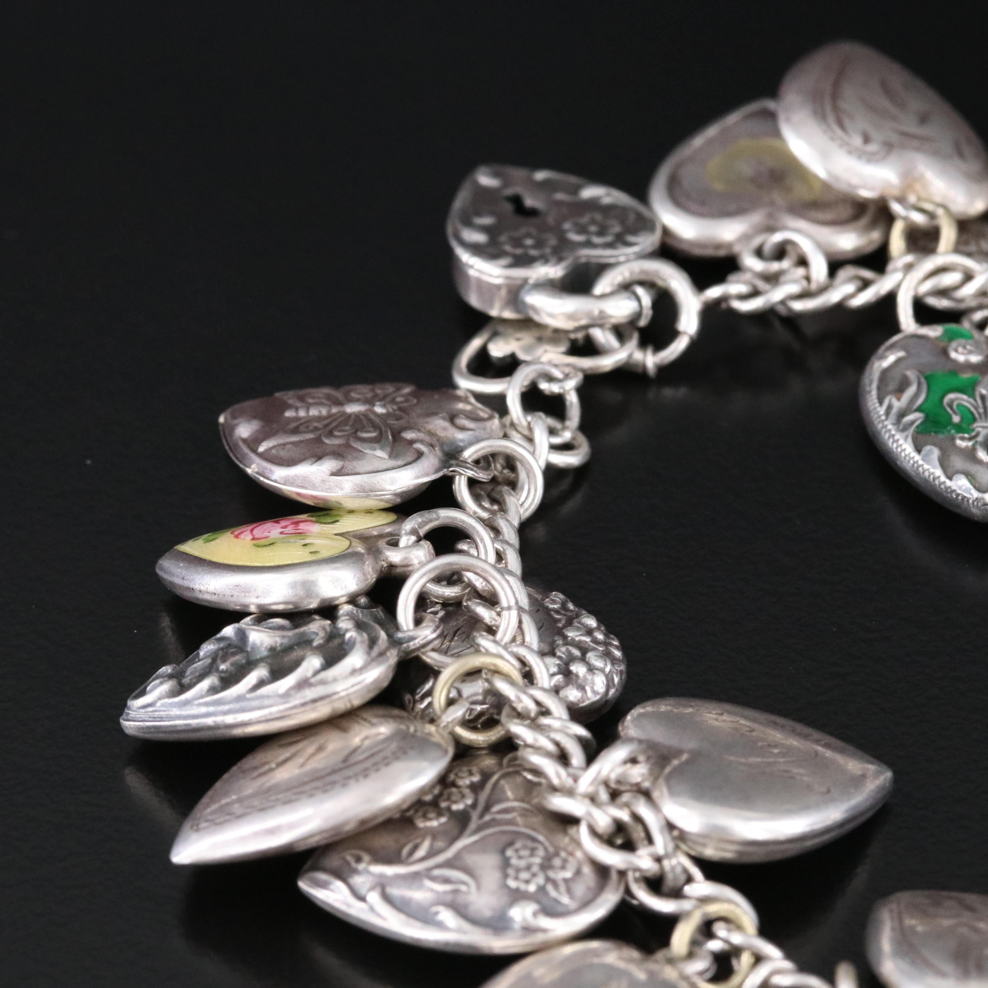 Vintage Sterling Puff Heart Bracelet