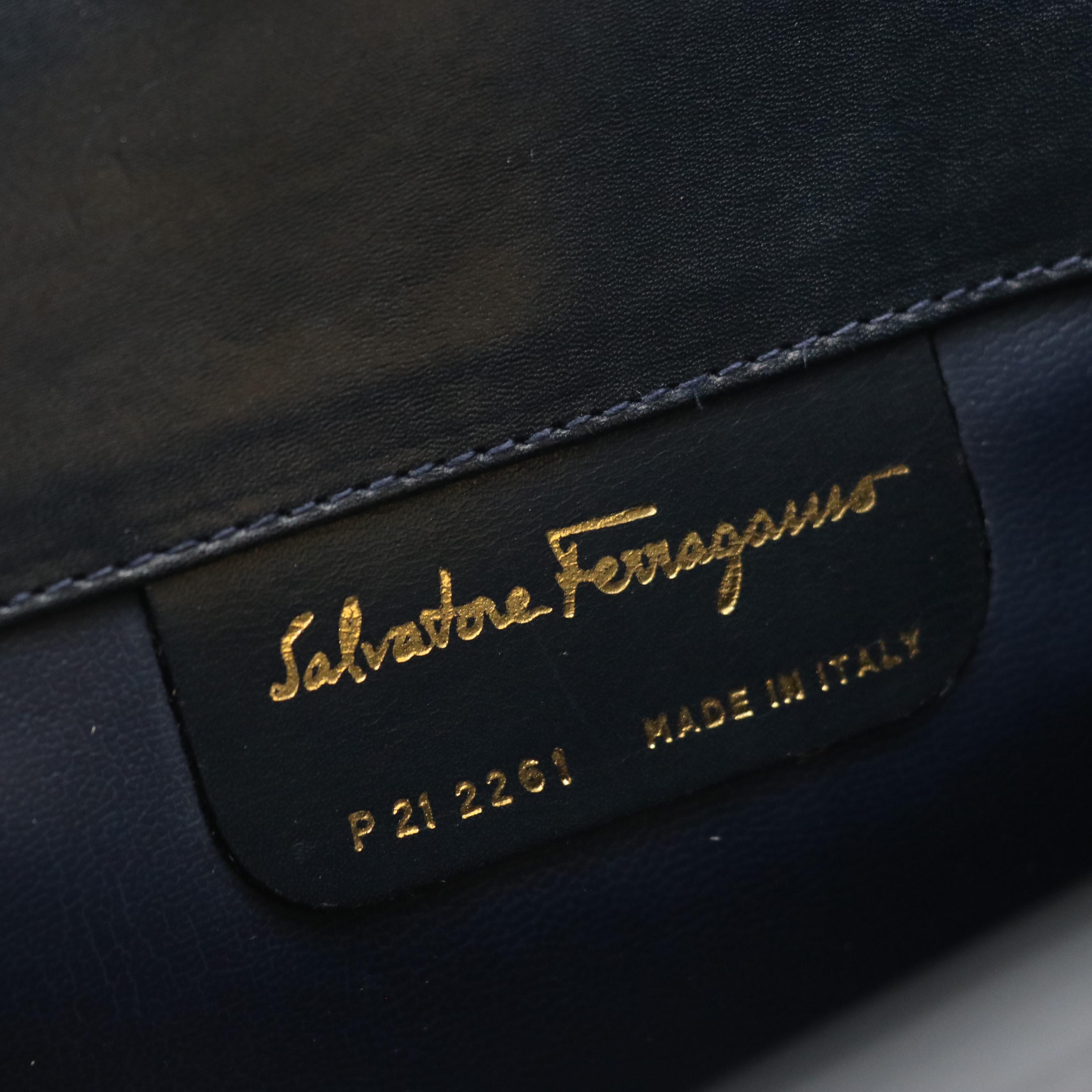 Salvatore Ferragamo Gancini Closure Chain Link Shoulder Bag in Dark Blue Leather