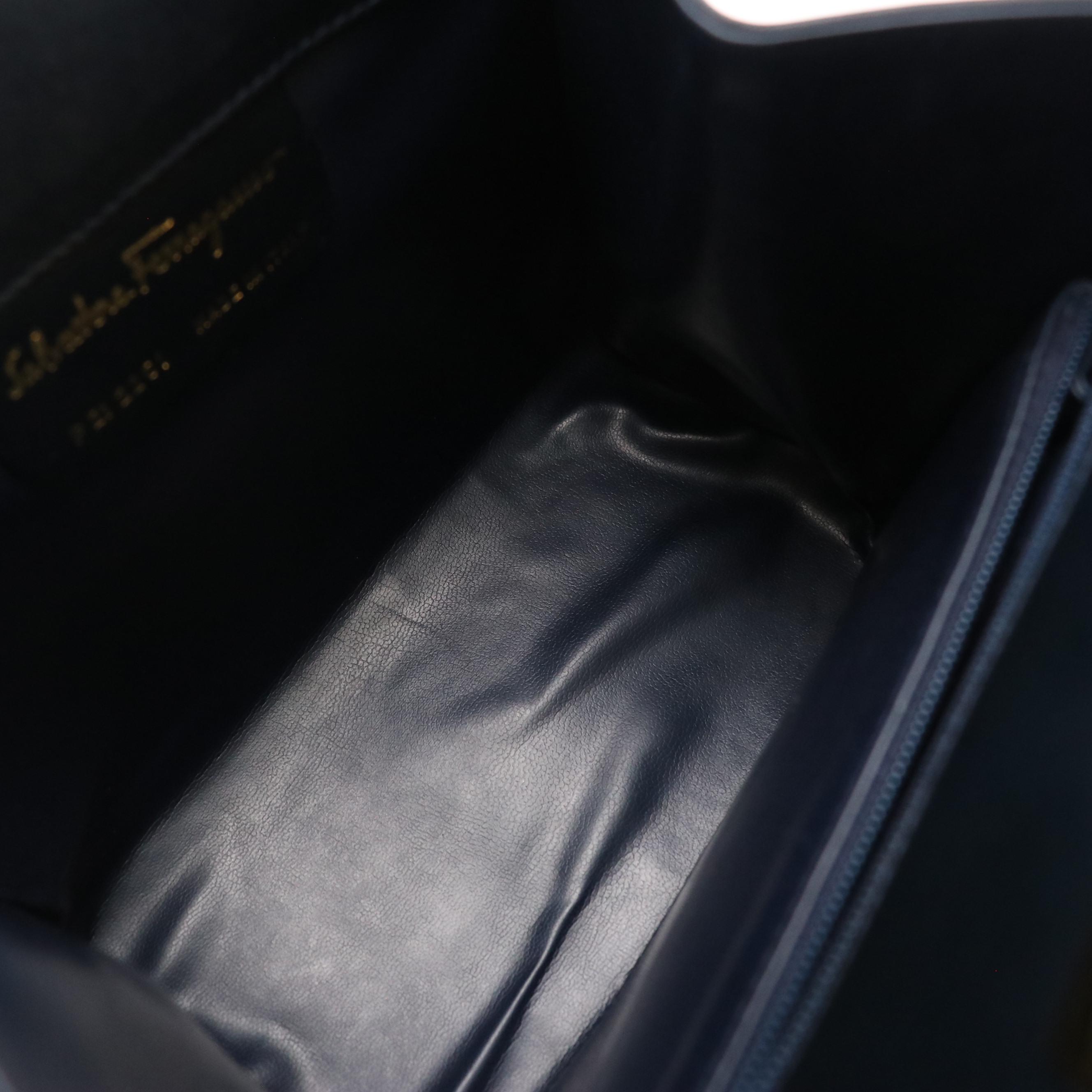 Salvatore Ferragamo Gancini Closure Chain Link Shoulder Bag in Dark Blue Leather