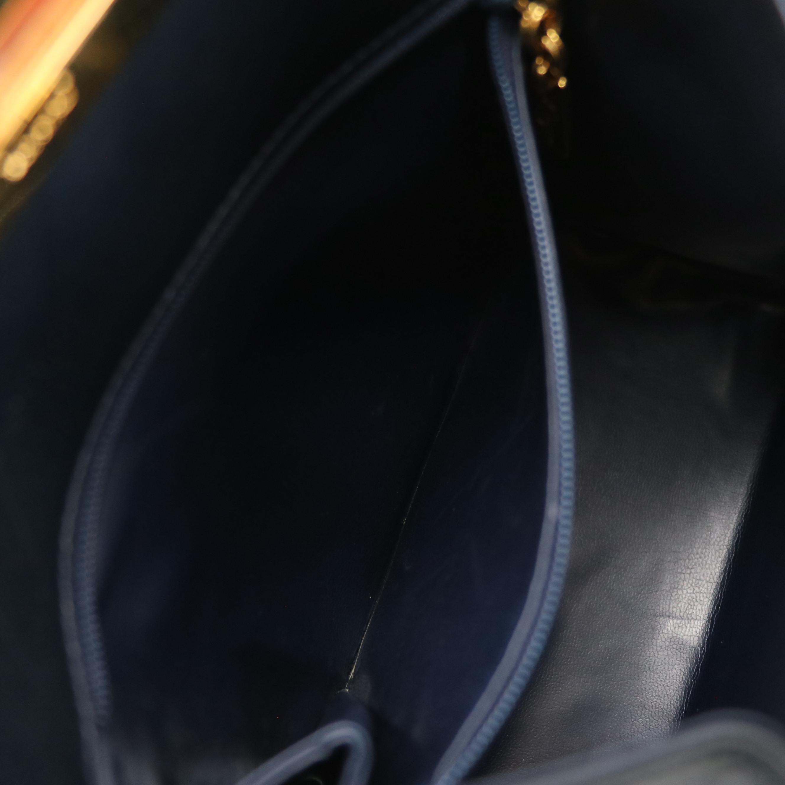 Salvatore Ferragamo Gancini Closure Chain Link Shoulder Bag in Dark Blue Leather