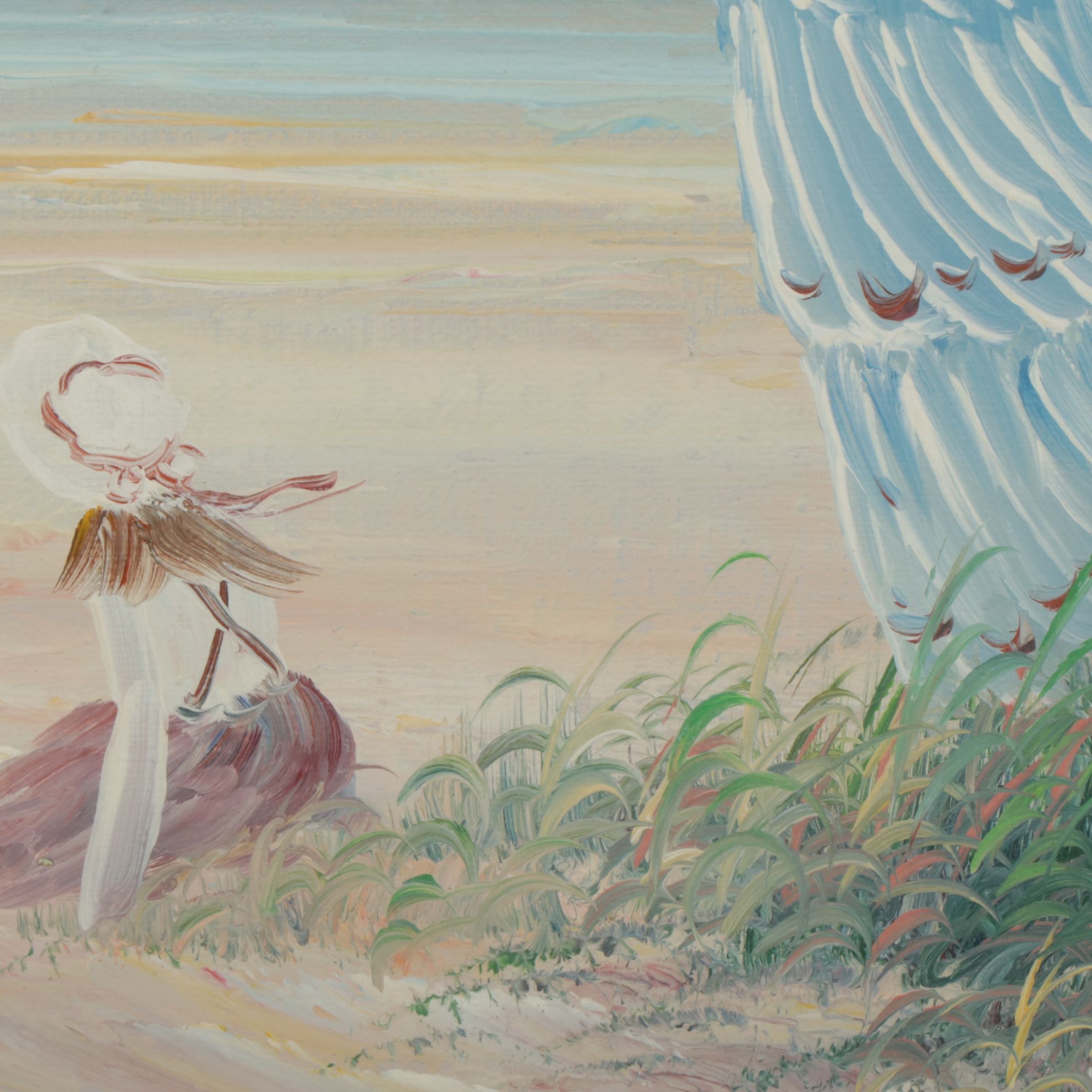 Thomas Patsel Colored Beach Scene of Women Peering Out to Open Seas