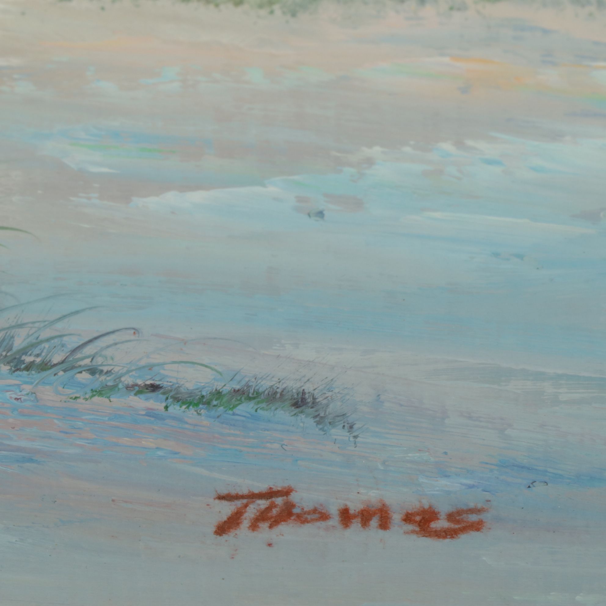 Thomas Patsel Colored Beach Scene of Women Peering Out to Open Seas