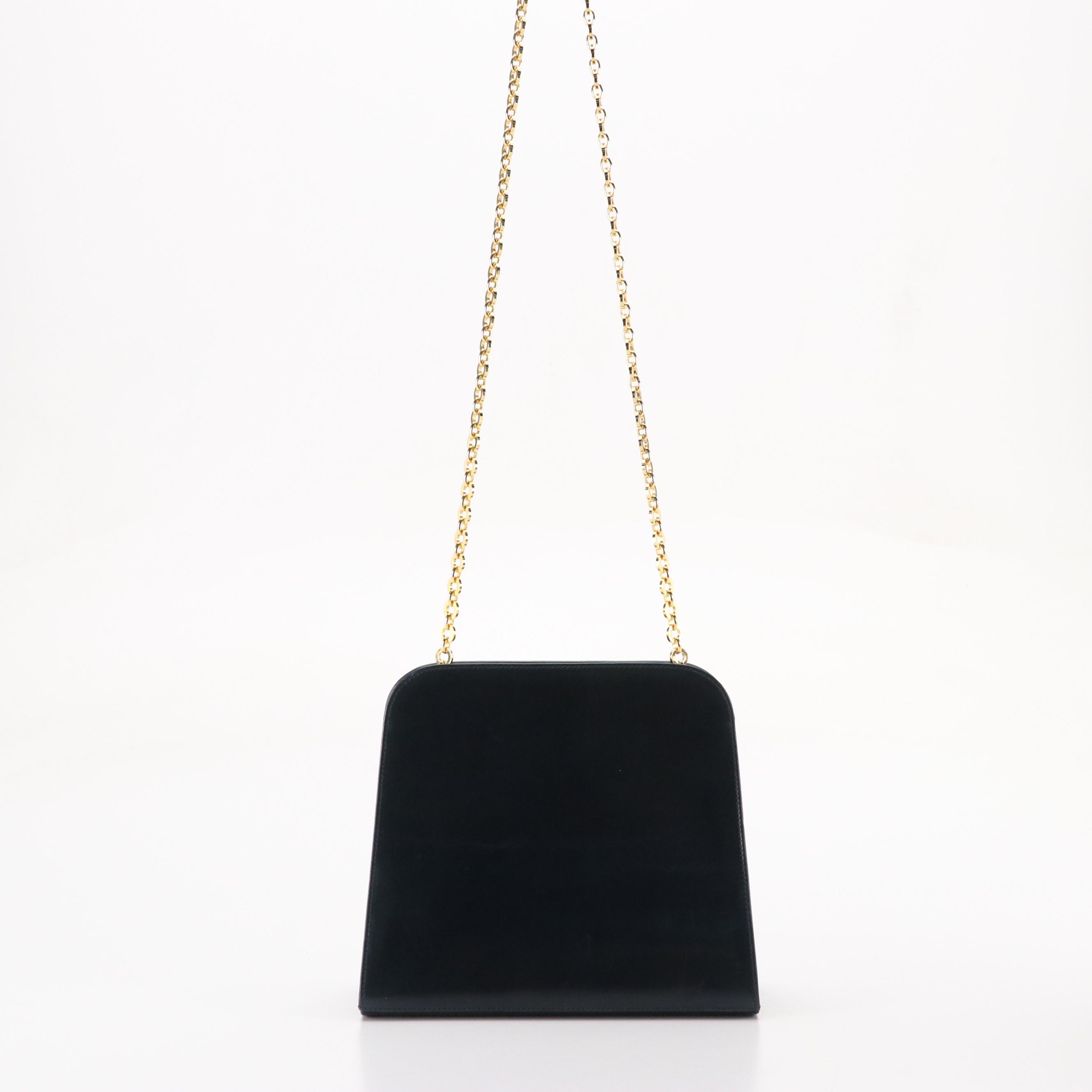 Salvatore Ferragamo Gancini Closure Chain Link Shoulder Bag in Dark Blue Leather