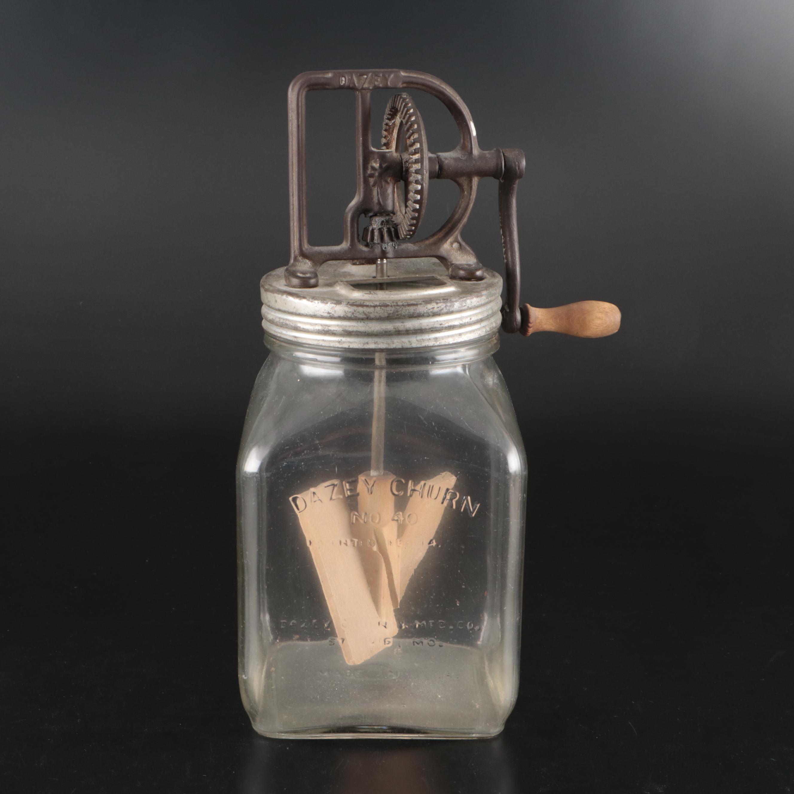 Dazey Butter Churn No. 40 with Glass Milk Bottle and Jars