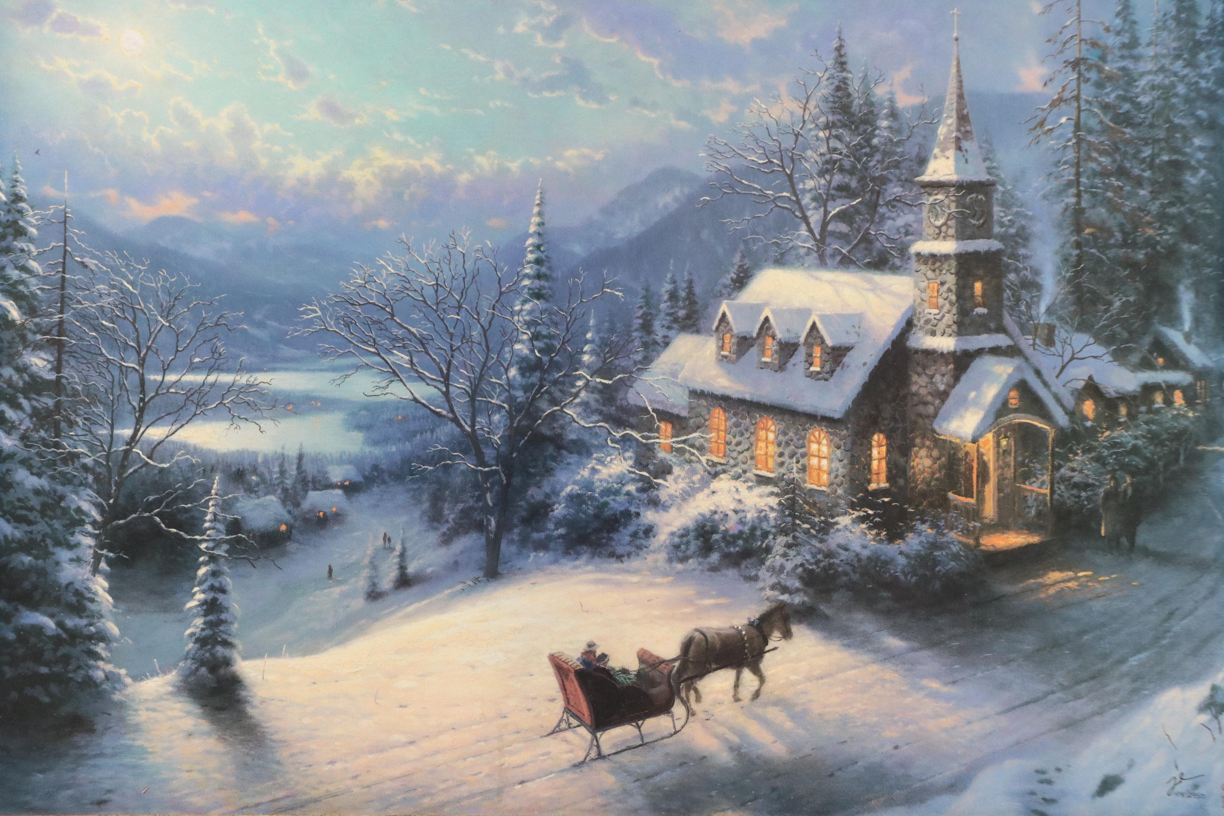 Thomas Kinkade Offset Lithograph "Sunday Evening Sleigh Ride"