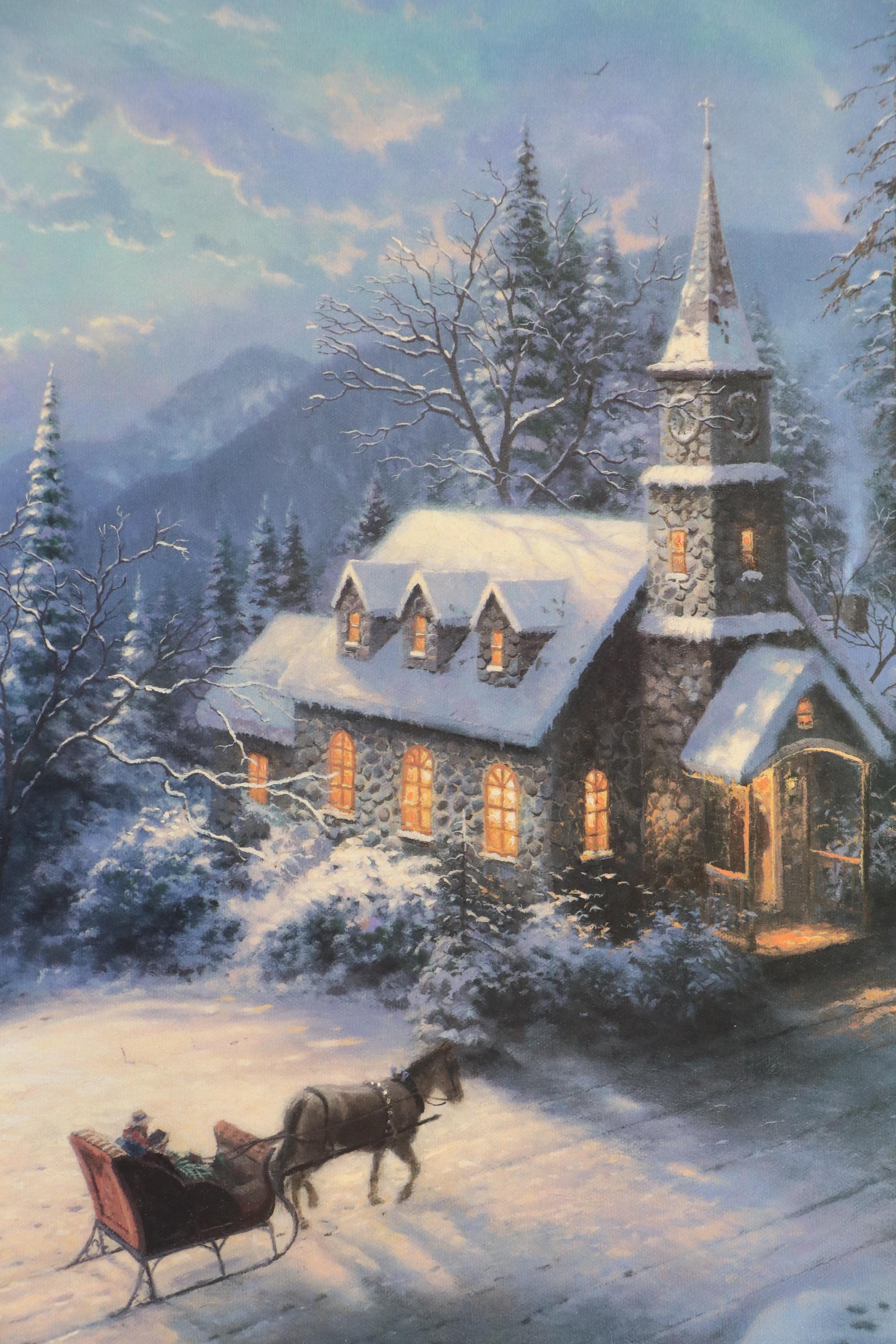 Thomas Kinkade Offset Lithograph "Sunday Evening Sleigh Ride"