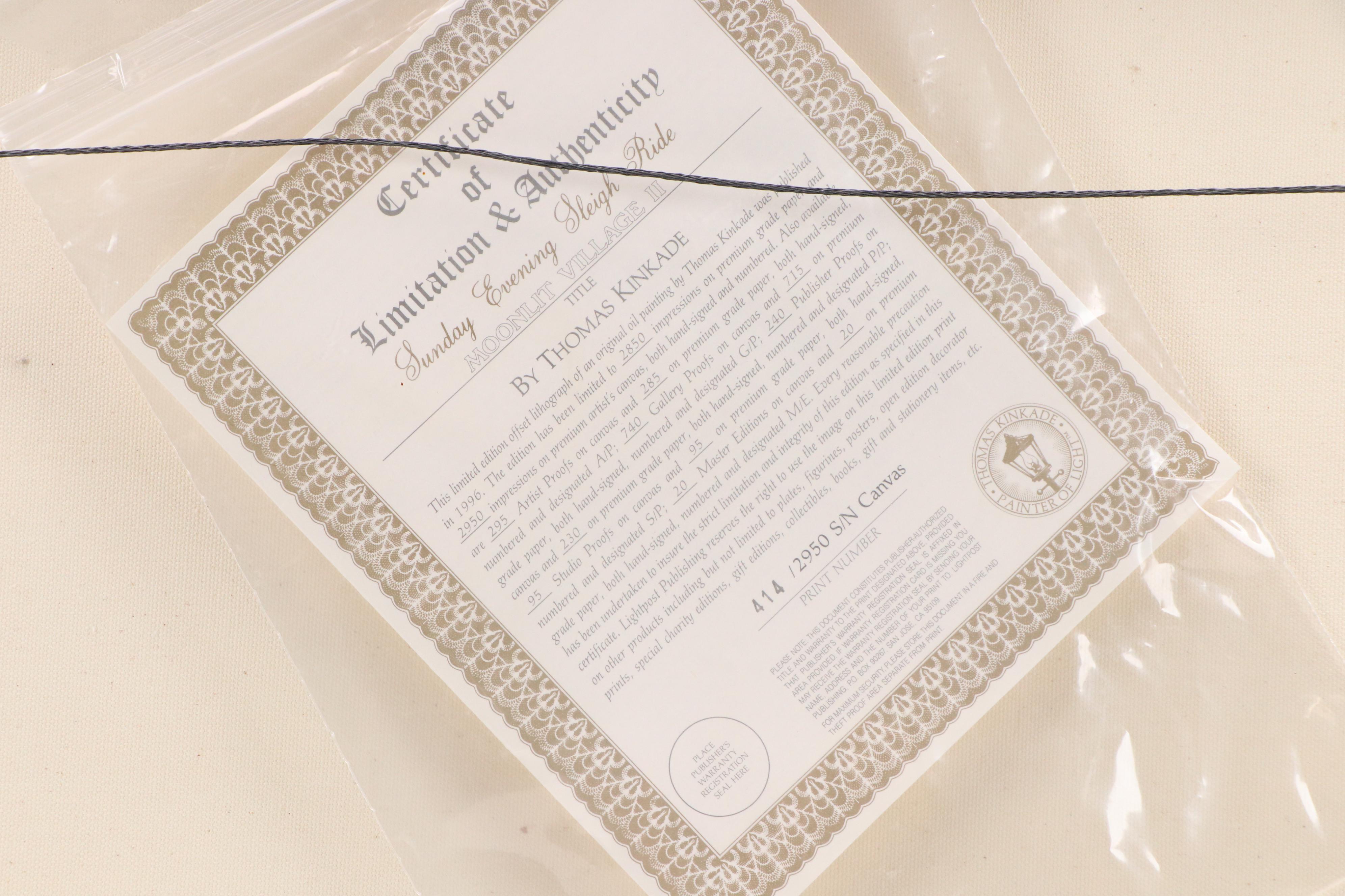 Thomas Kinkade Offset Lithograph "Sunday Evening Sleigh Ride"