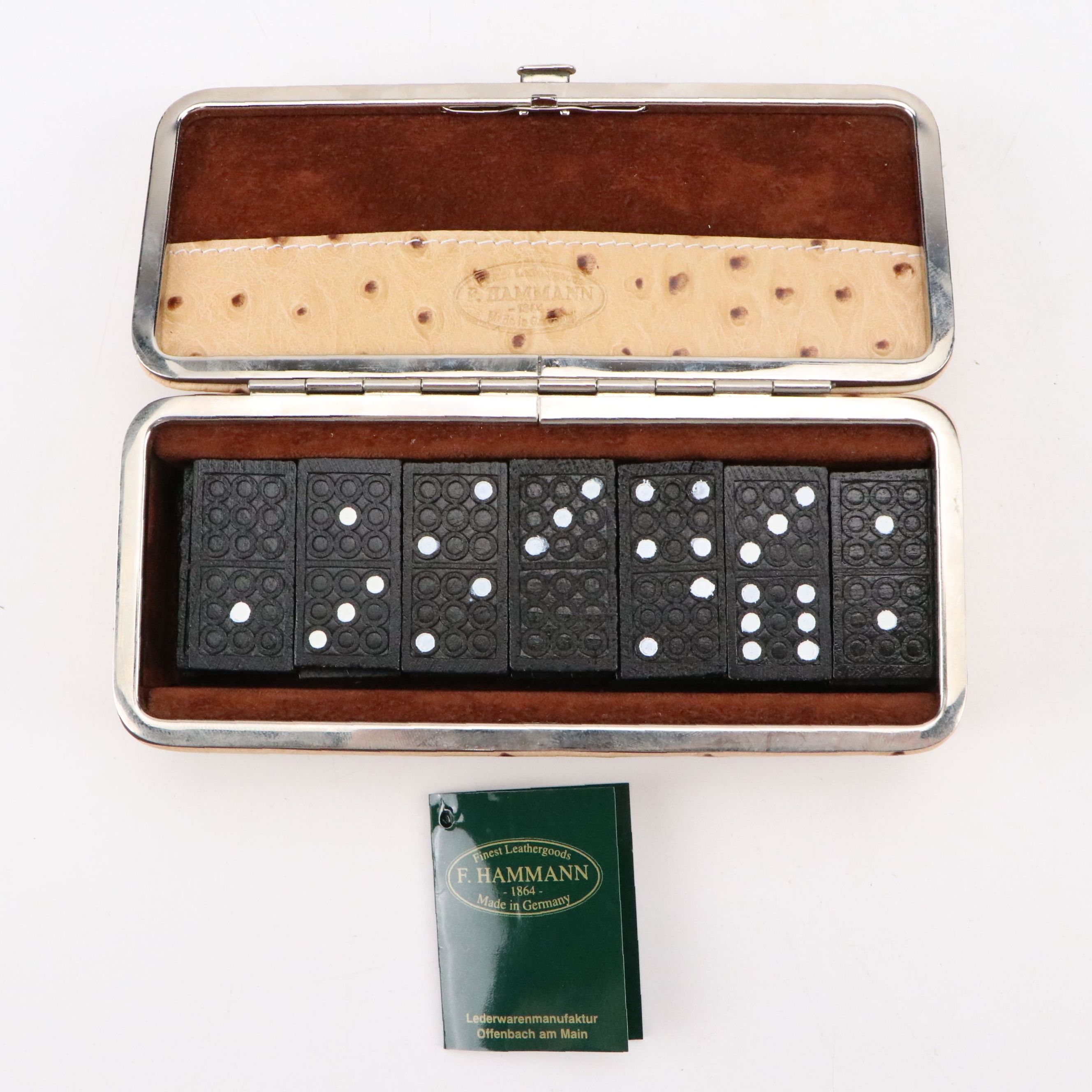 F. Hammann Dominoes Set with Ostrich Embossed Leather Case
