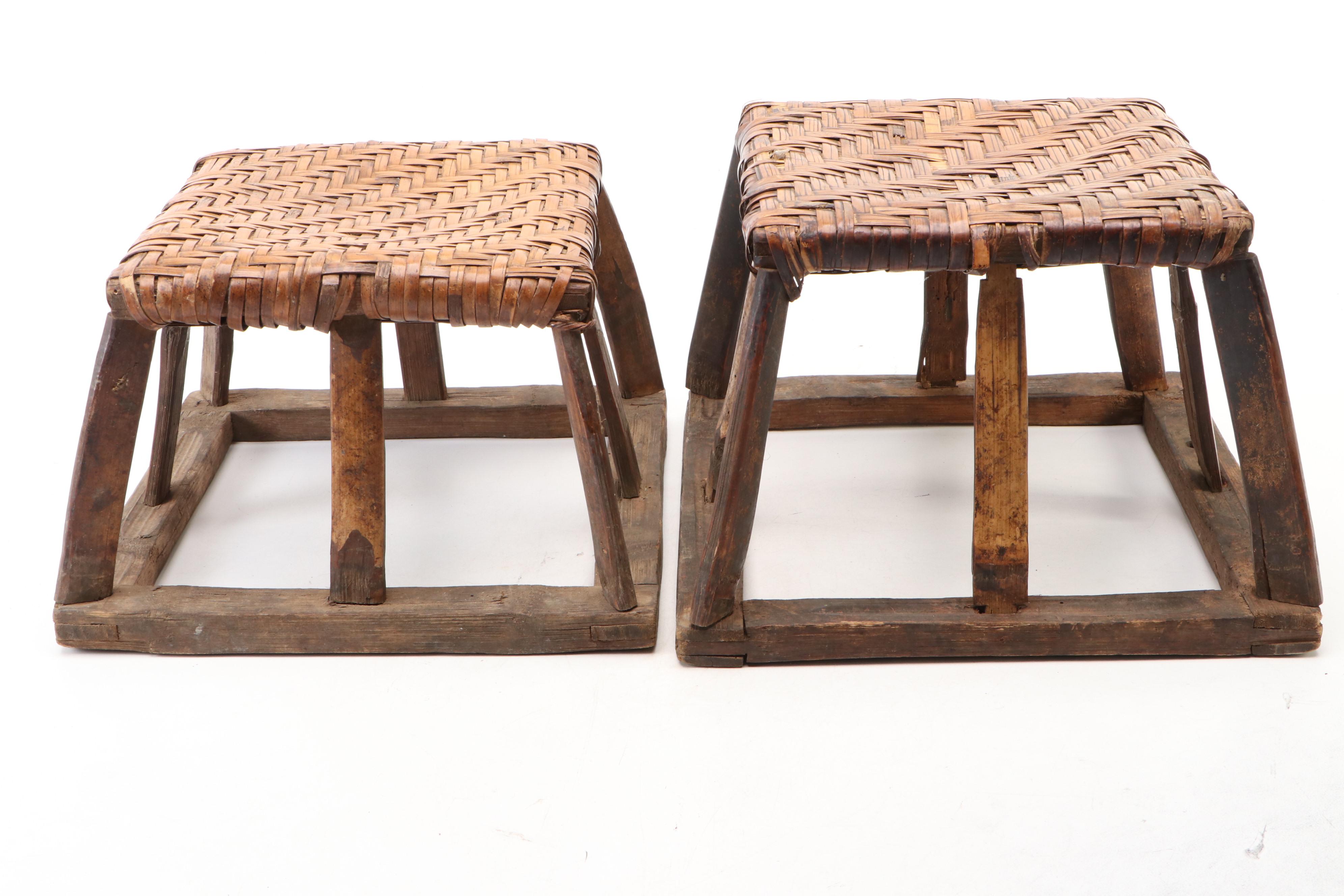 Pair of Siheyuan Style Square Wooden Stools