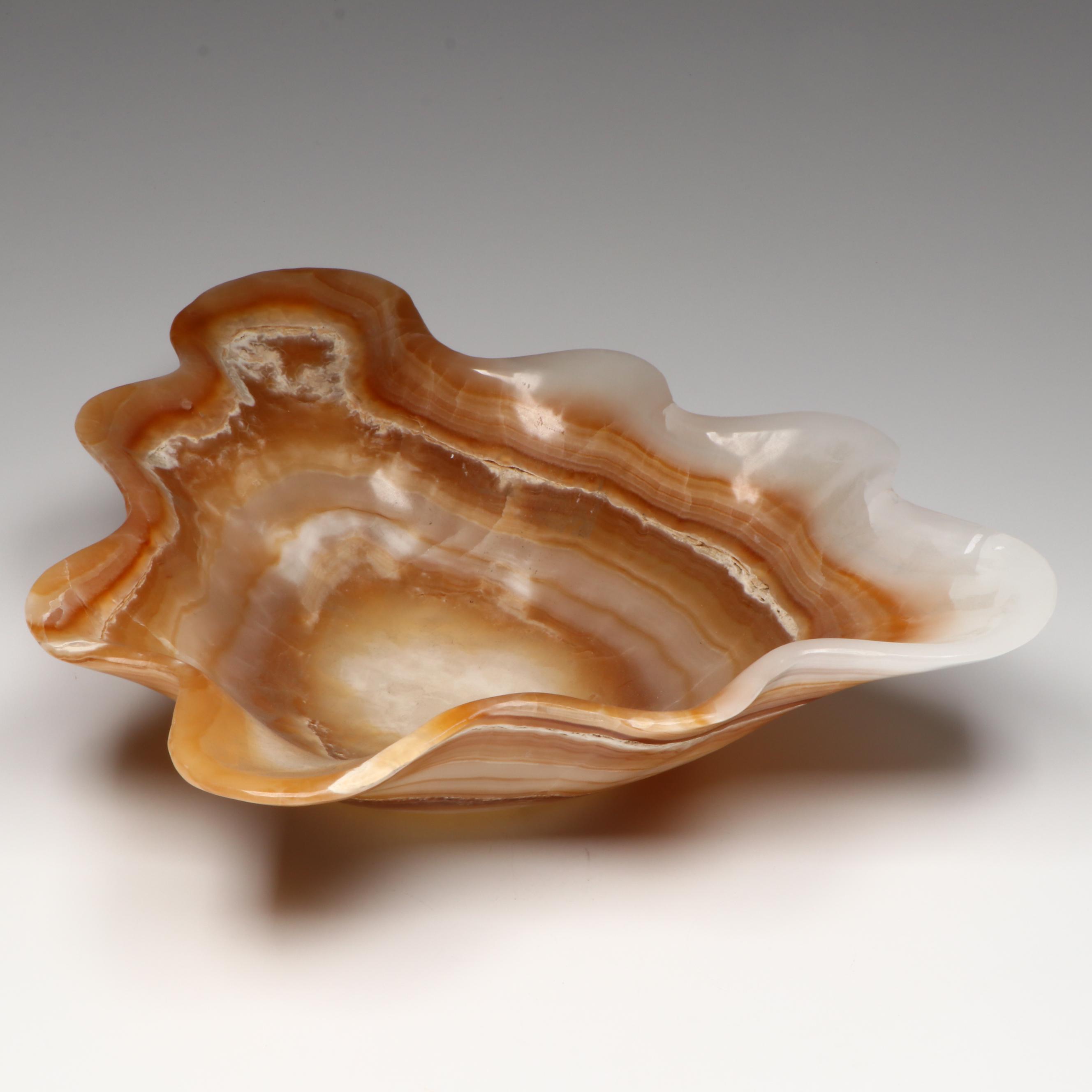 Hand-Carved Banded Calcite Freeform Centerpiece Bowl