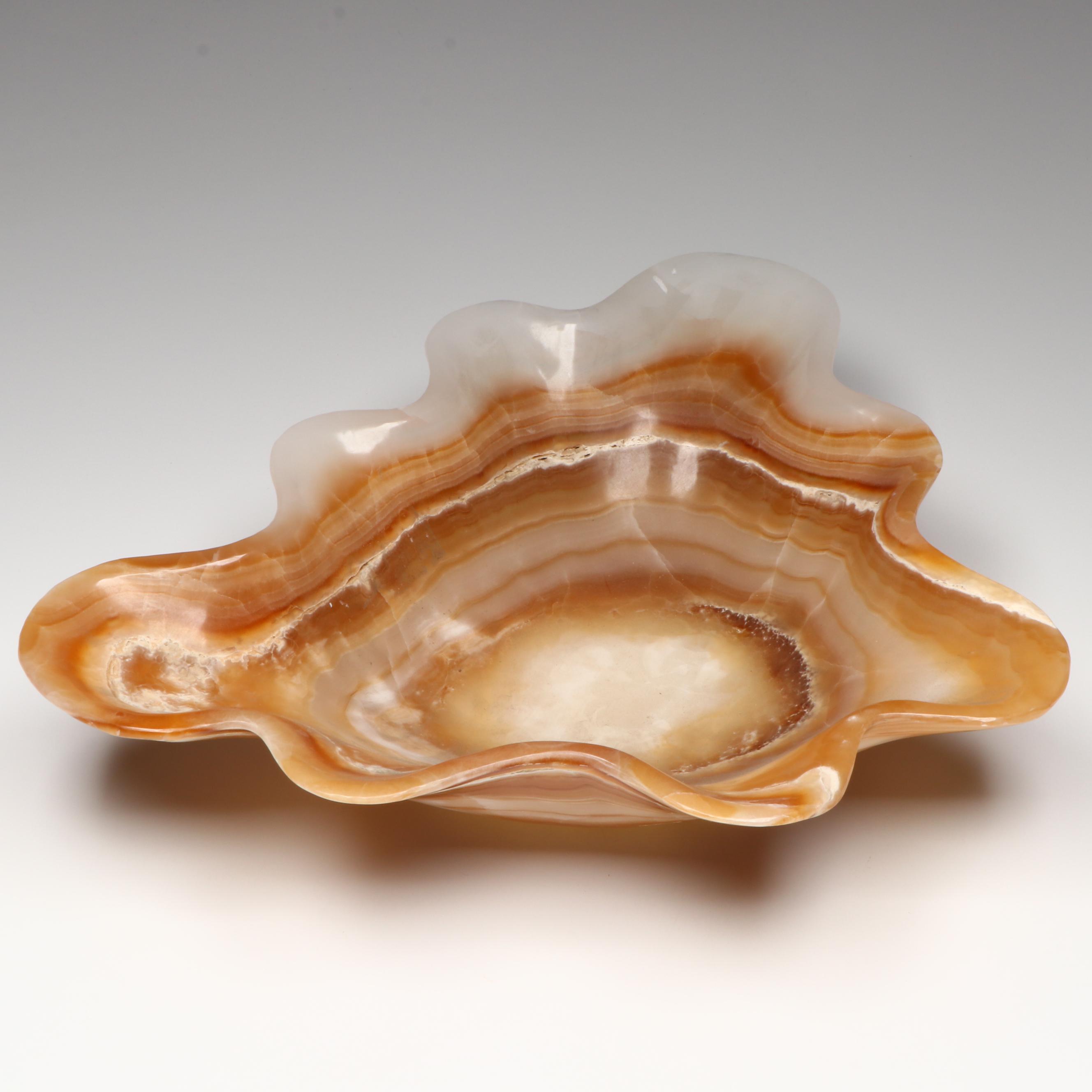 Hand-Carved Banded Calcite Freeform Centerpiece Bowl