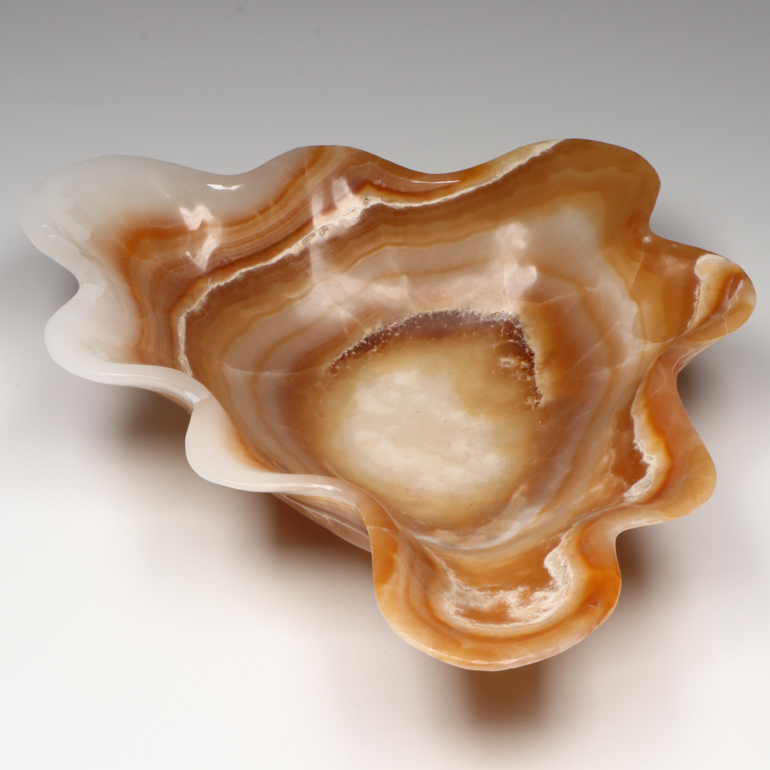 Hand-Carved Banded Calcite Freeform Centerpiece Bowl