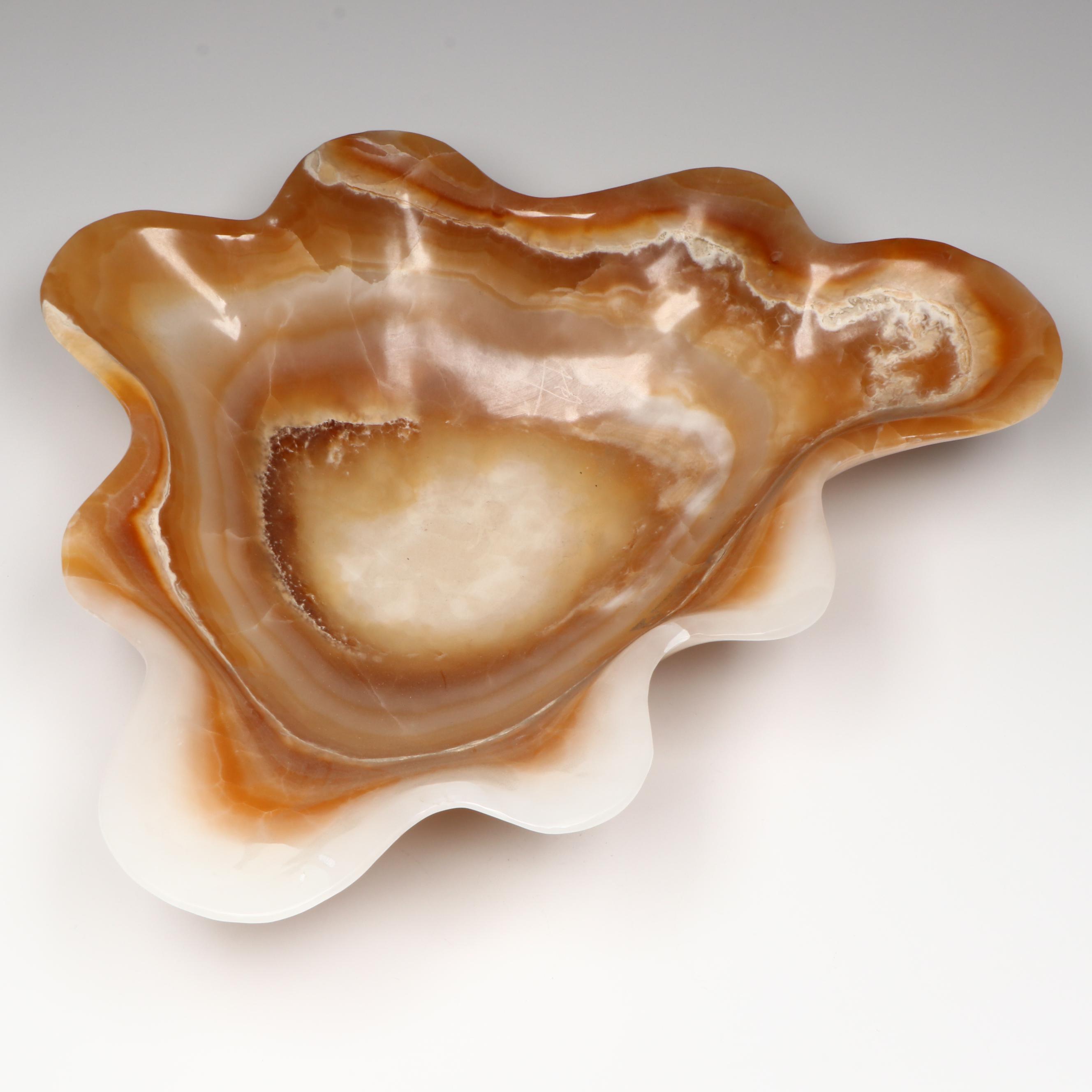 Hand-Carved Banded Calcite Freeform Centerpiece Bowl