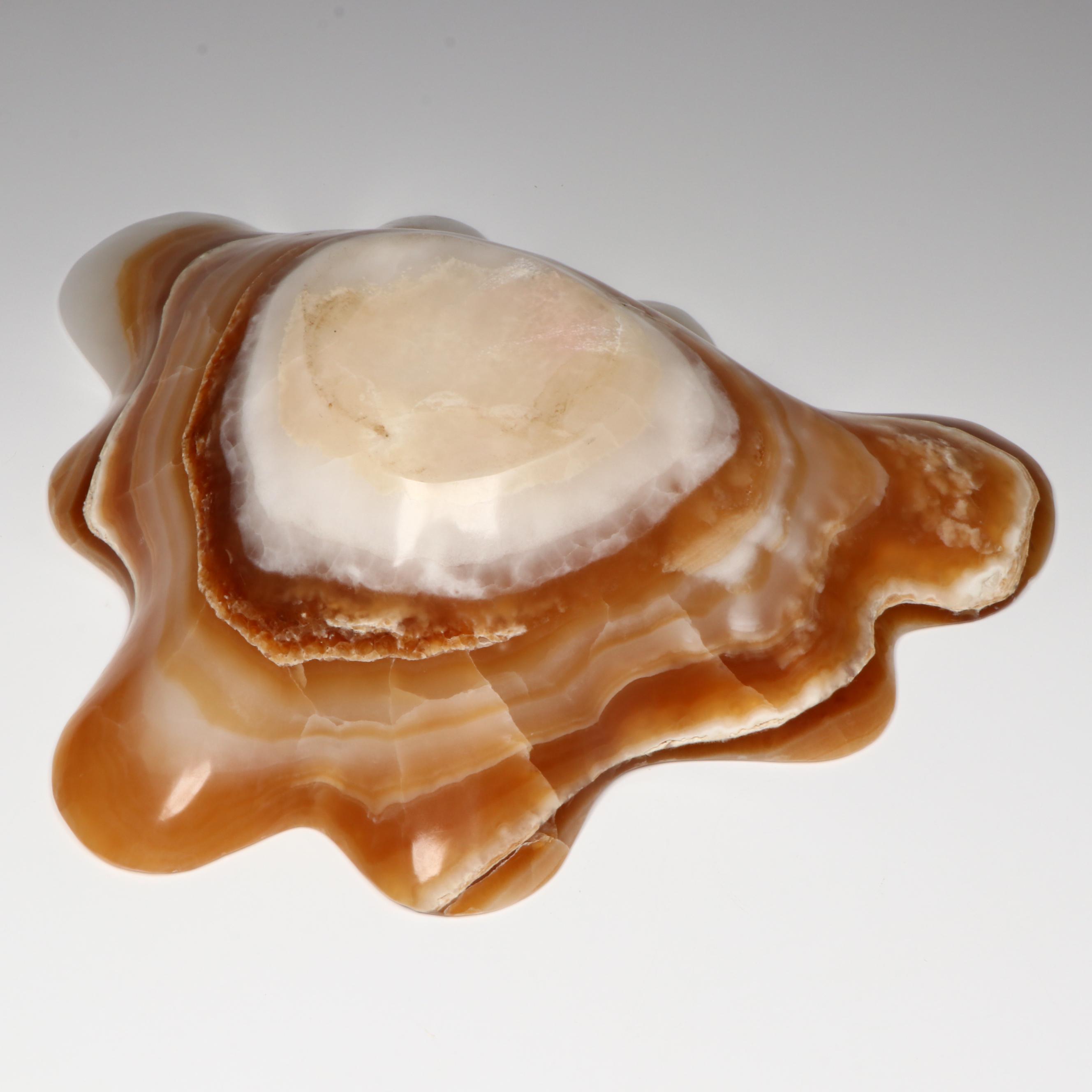 Hand-Carved Banded Calcite Freeform Centerpiece Bowl