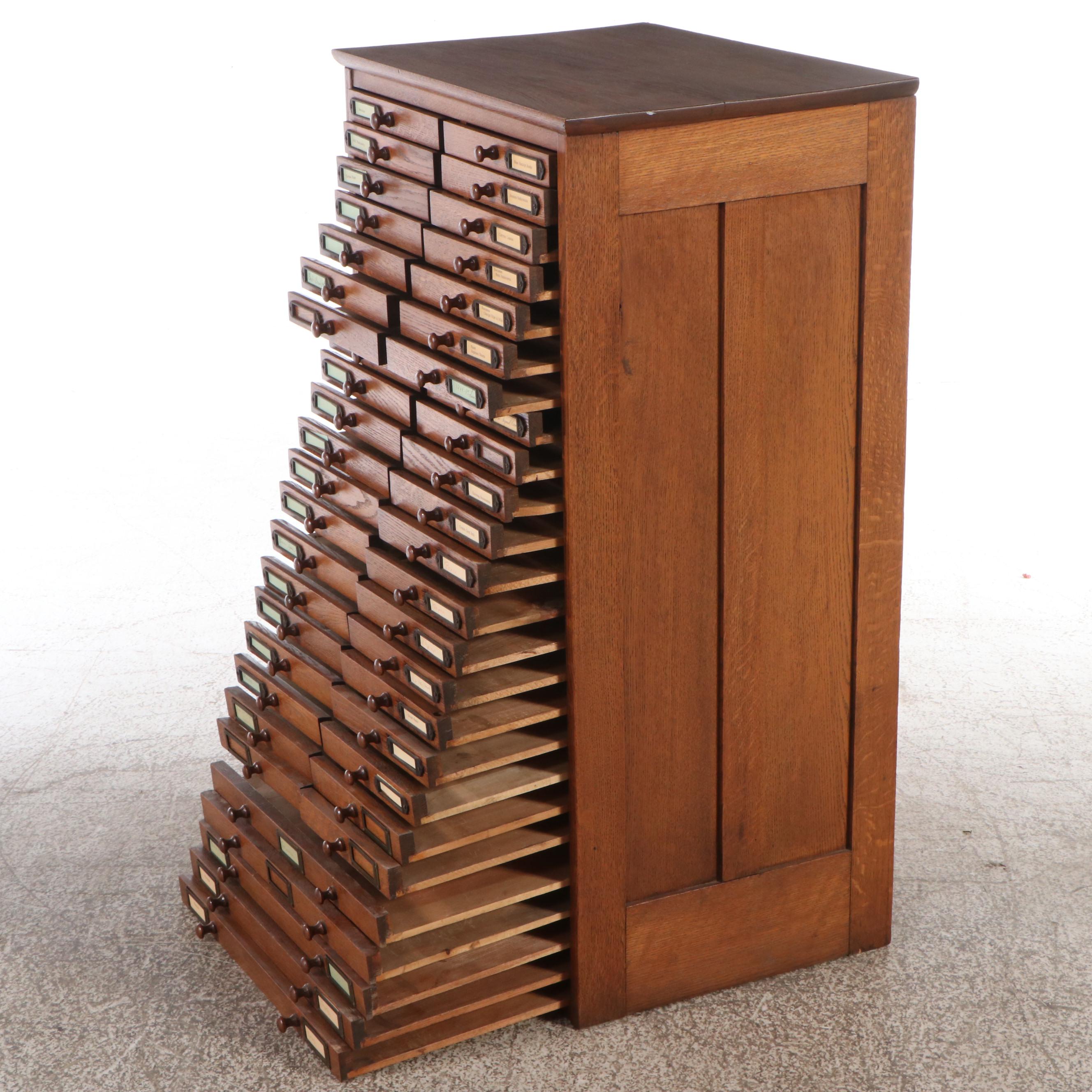 Antique Oak Flat File Cabinet