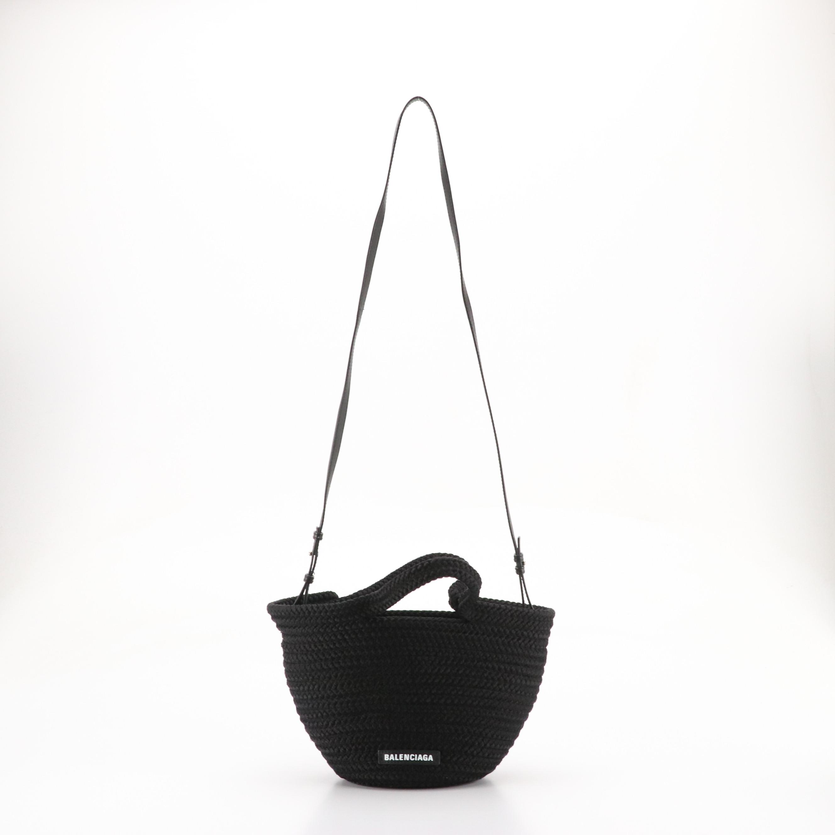 Balenciaga Ibiza Two-Way Basket Bag in Black Woven Nylon and Leather Trim