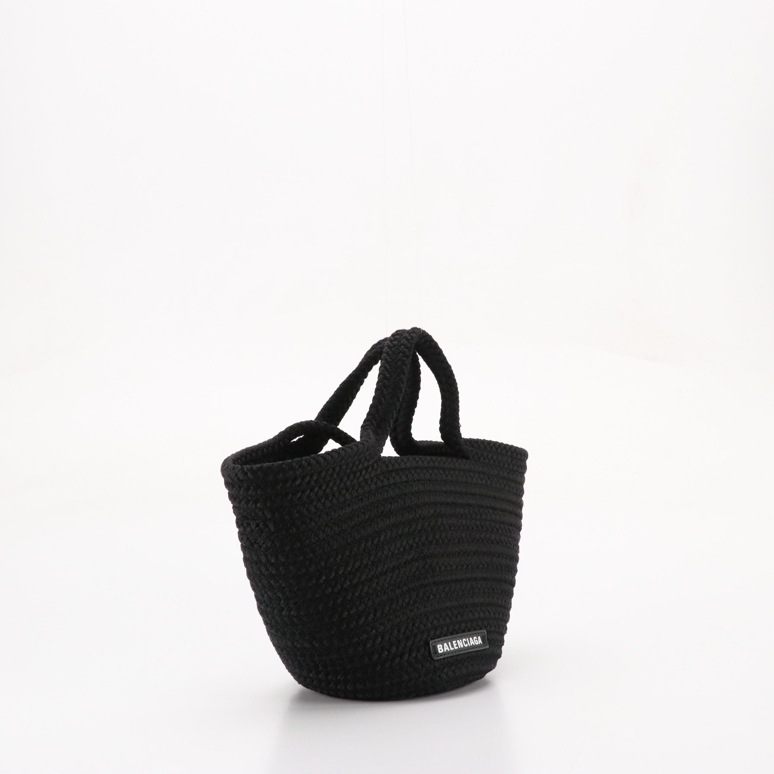 Balenciaga Ibiza Two-Way Basket Bag in Black Woven Nylon and Leather Trim