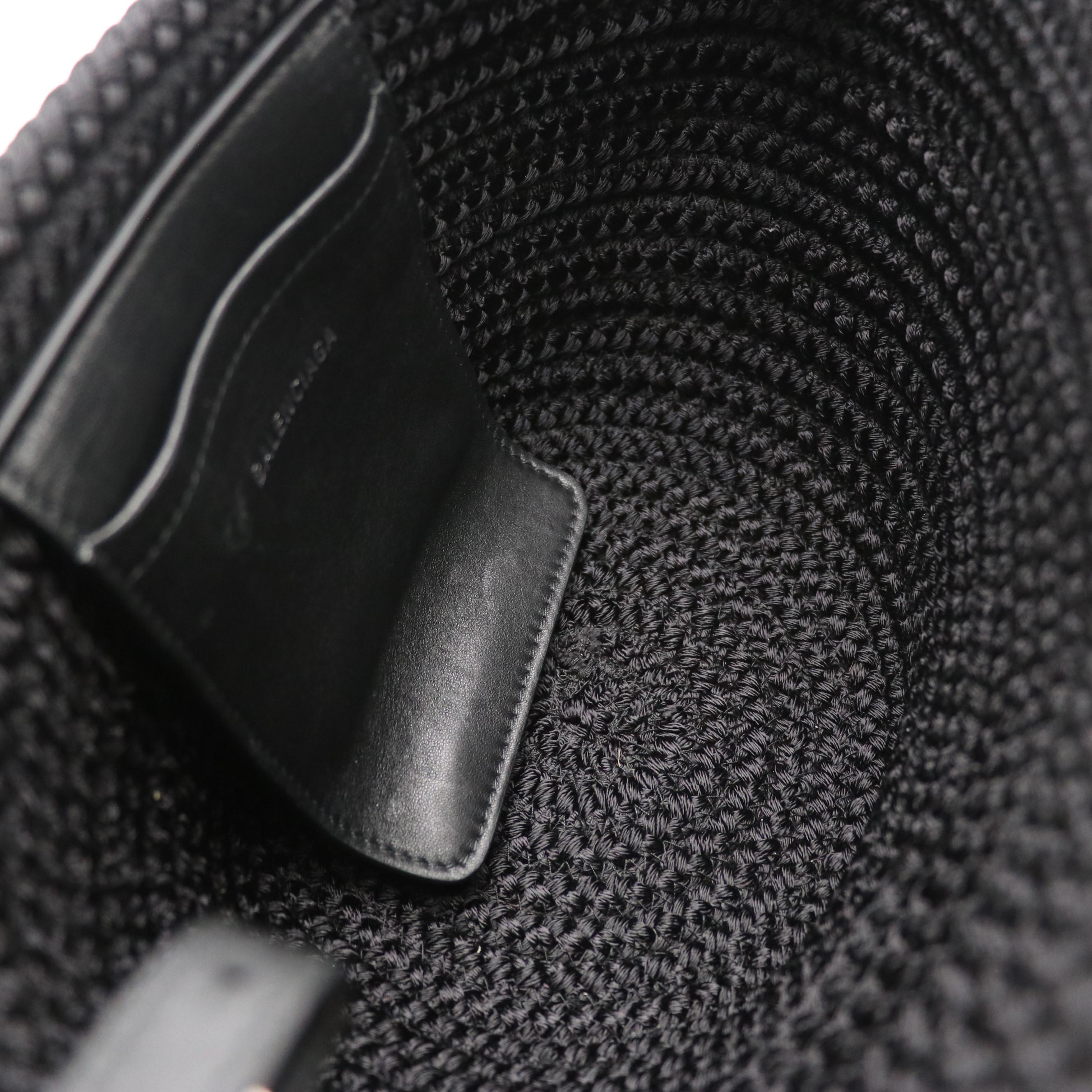 Balenciaga Ibiza Two-Way Basket Bag in Black Woven Nylon and Leather Trim