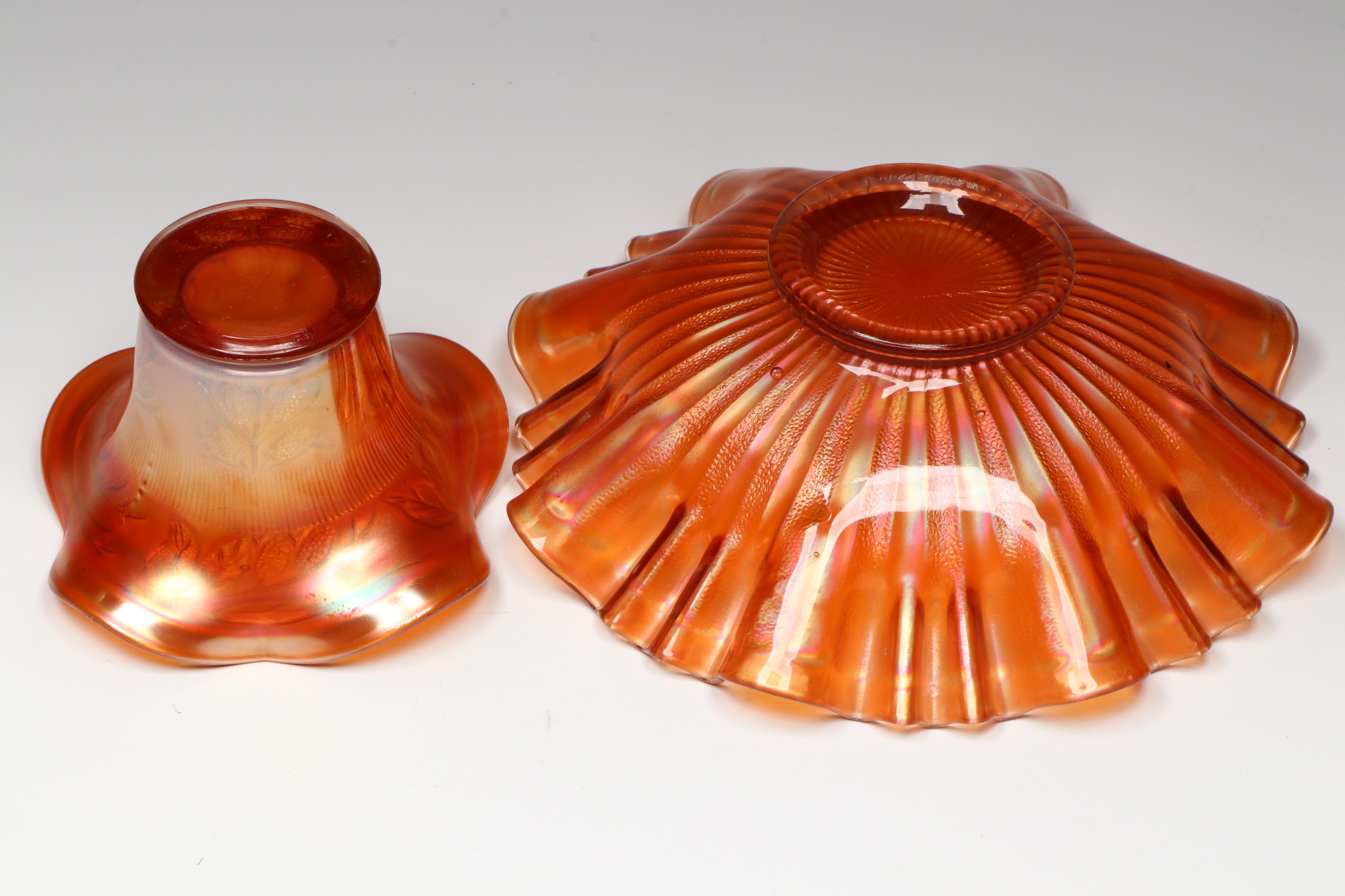 Fenton "Grape and Cable" Ruffled Carnival Glass Dish with More Marigold Bowls