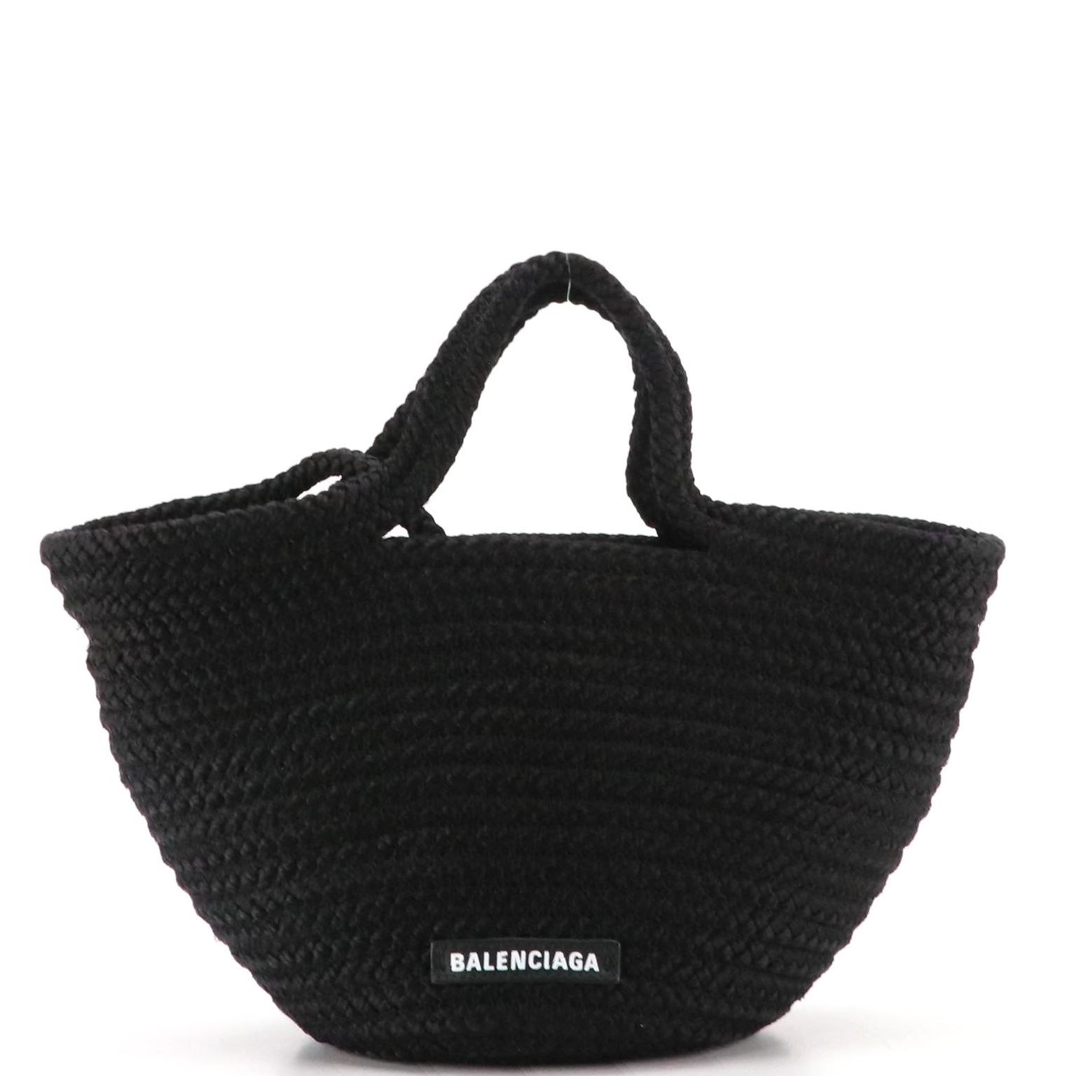Balenciaga Ibiza Two-Way Basket Bag in Black Woven Nylon and Leather Trim