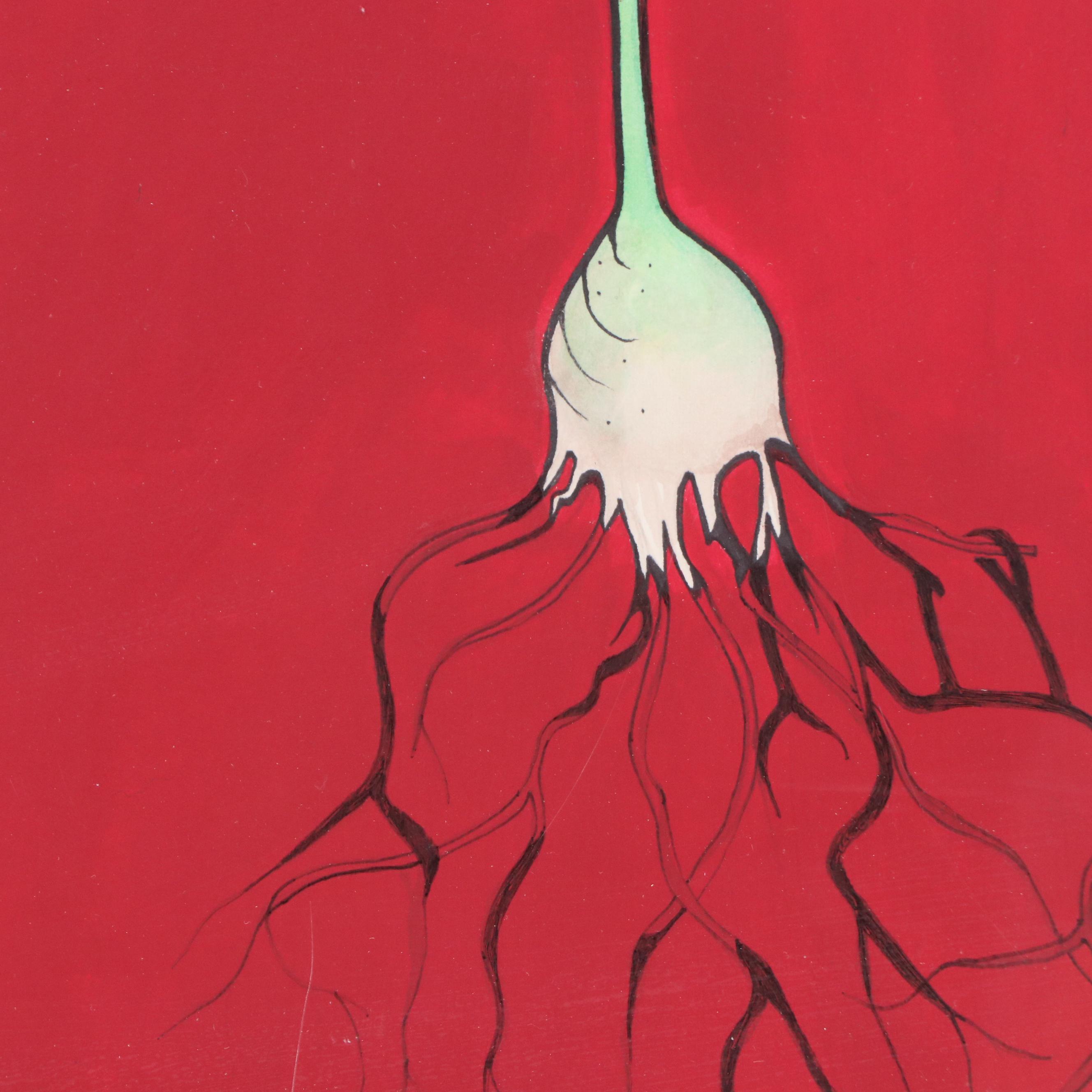 Stylized Mixed Media Painting of White Orchid, Late 20th/21st Century