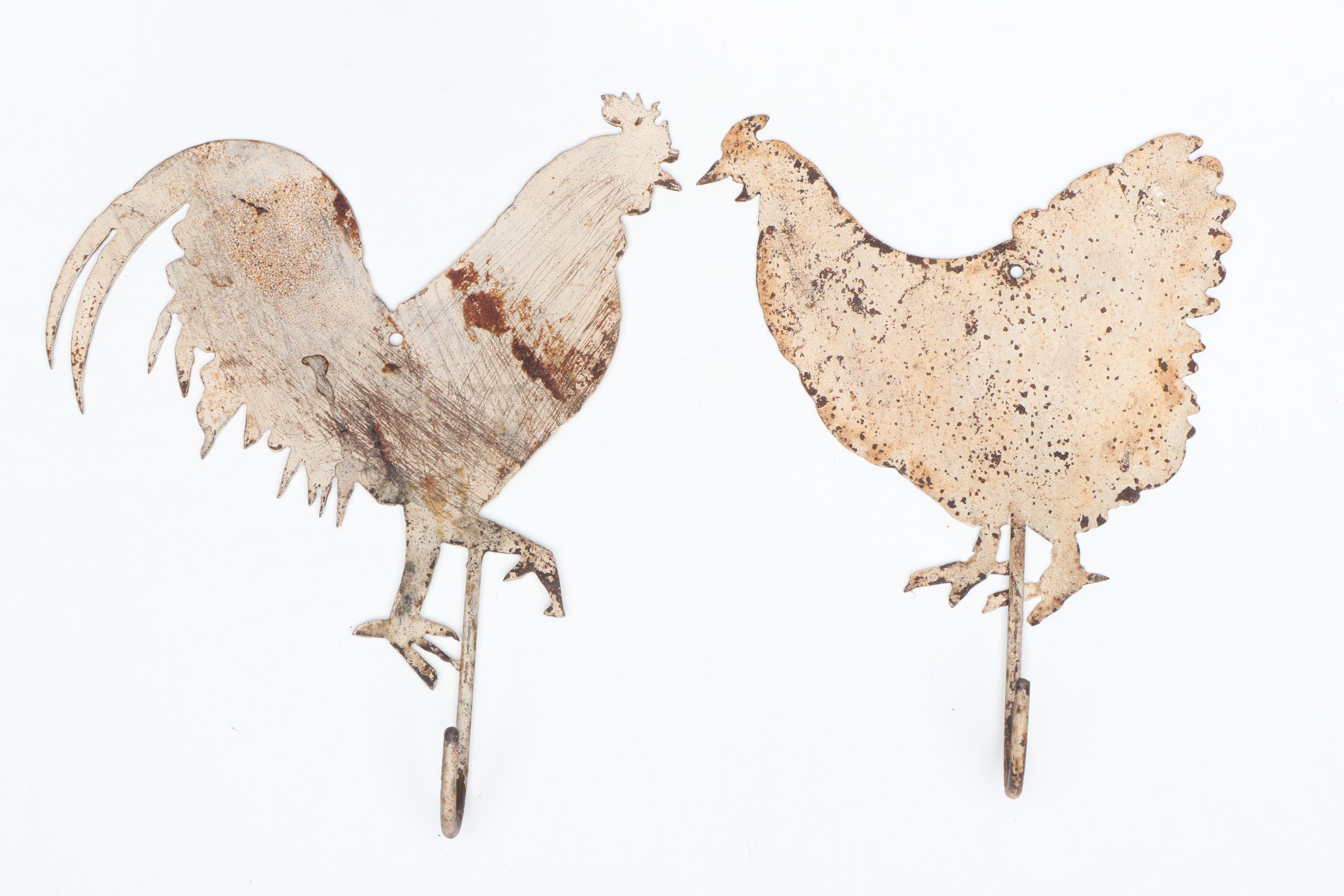 Rustic Style Roosters and Figural Metal Wall Hooks