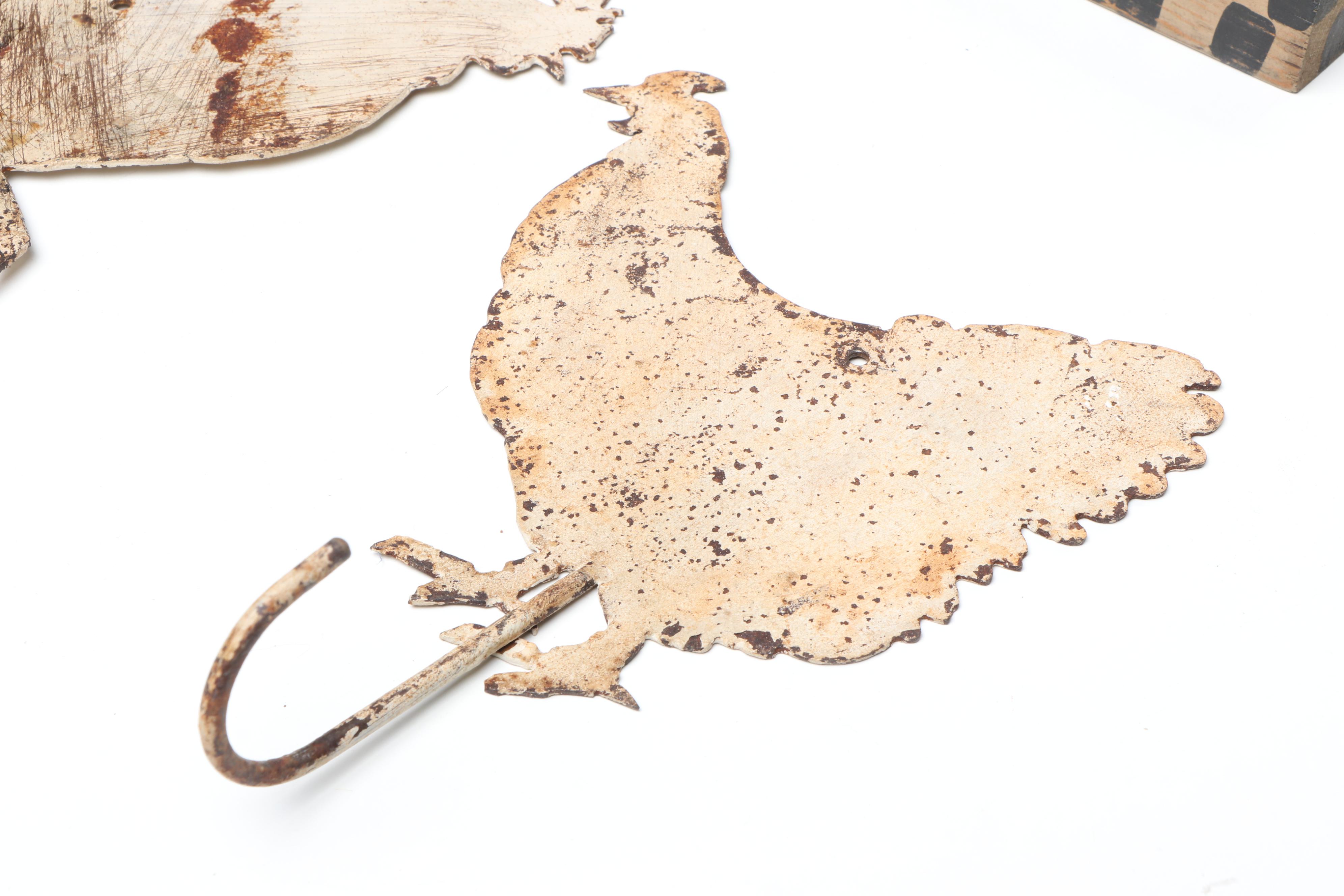 Rustic Style Roosters and Figural Metal Wall Hooks