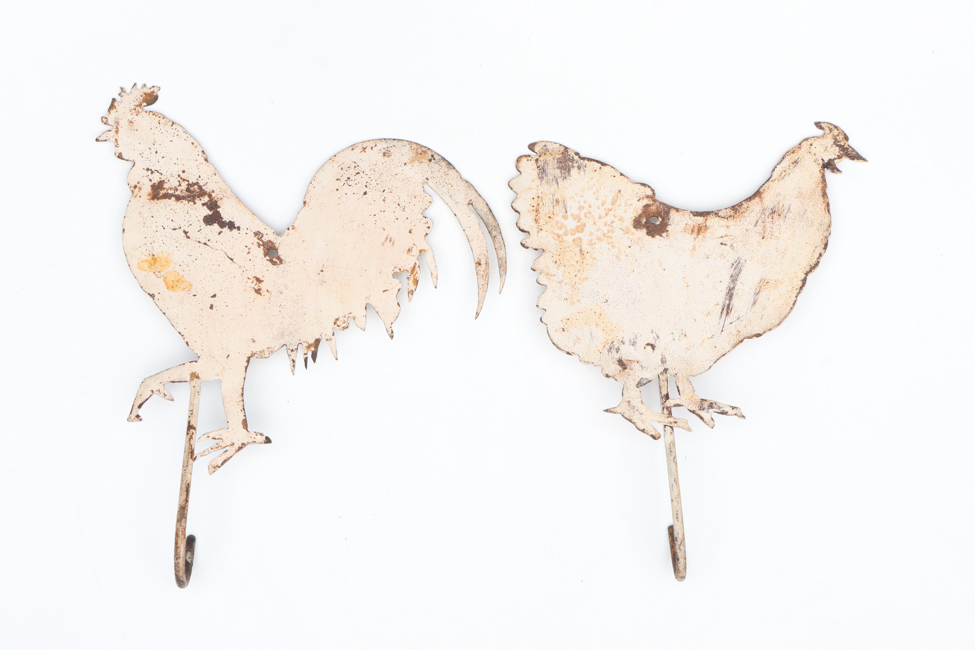 Rustic Style Roosters and Figural Metal Wall Hooks