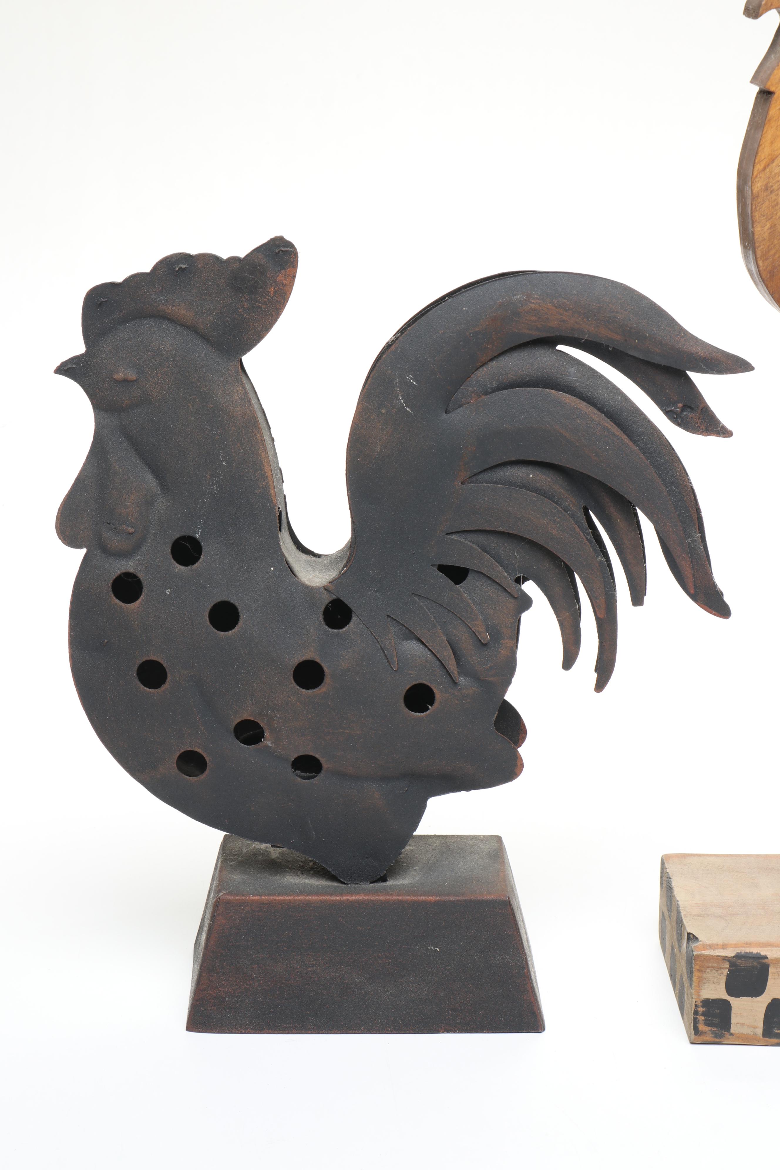 Rustic Style Roosters and Figural Metal Wall Hooks