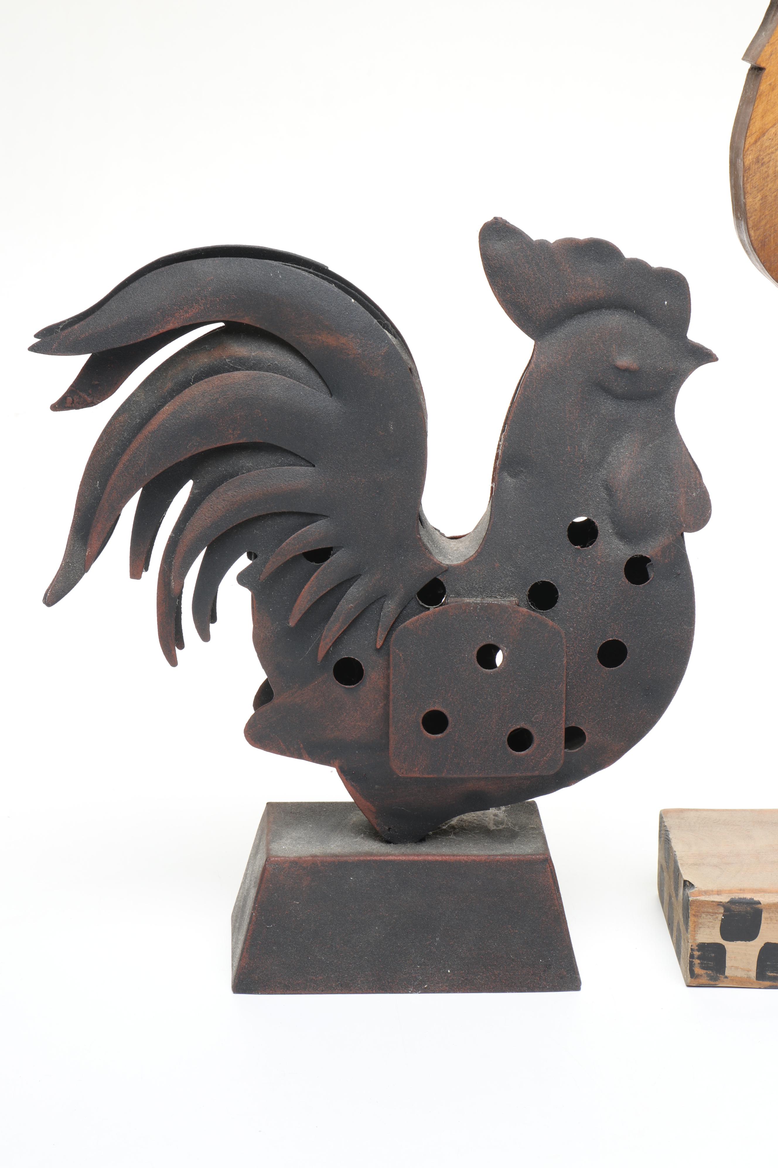 Rustic Style Roosters and Figural Metal Wall Hooks
