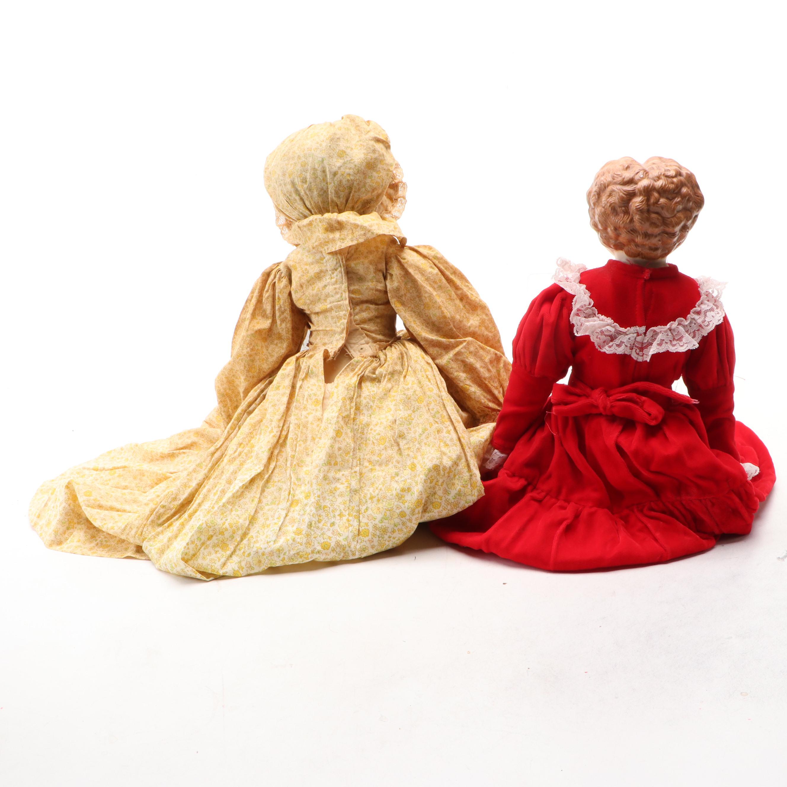 Victorian Style China Head Dolls with Cloth Bodies, 20th Century