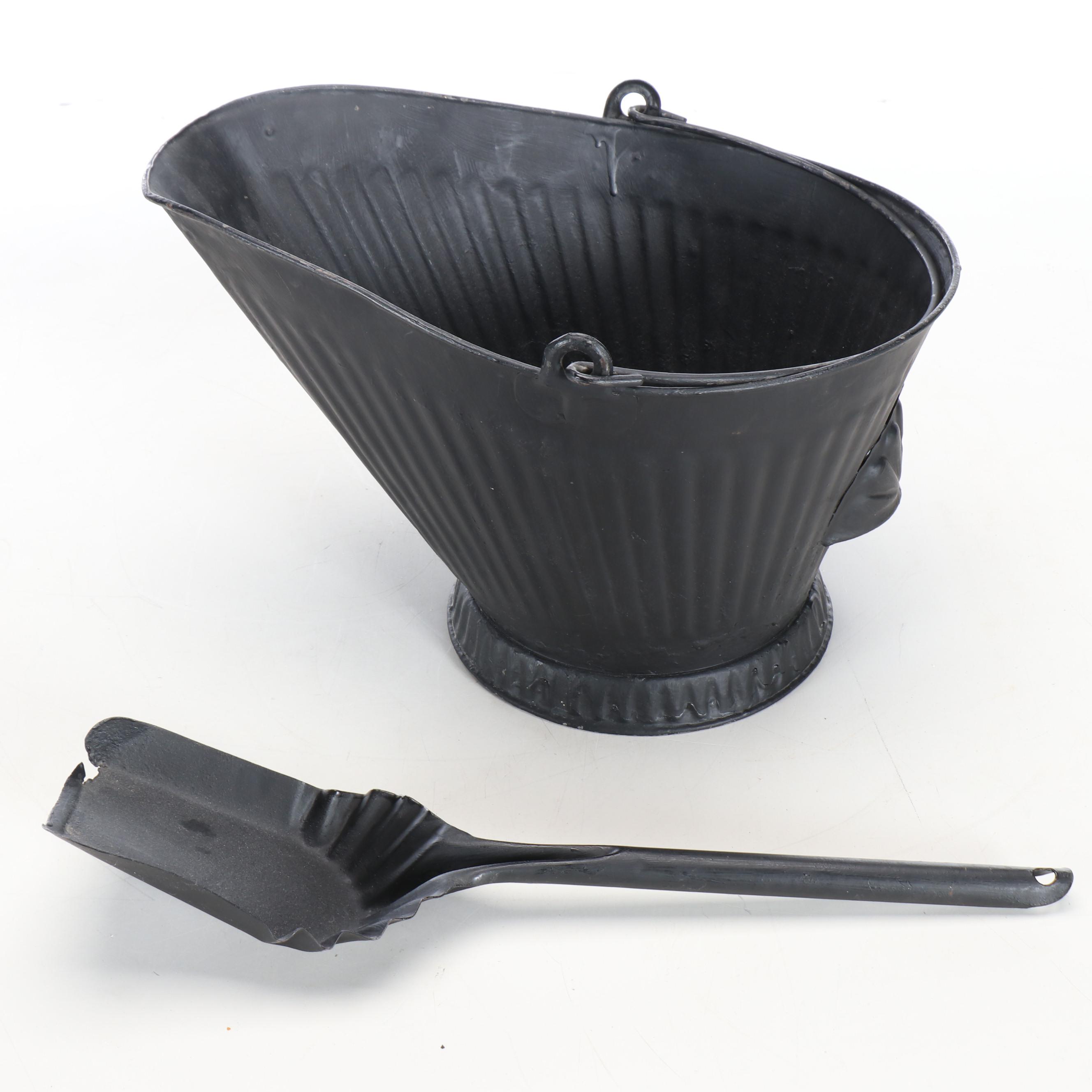 Federal Style Wood Stool and Metal Coal Bucket